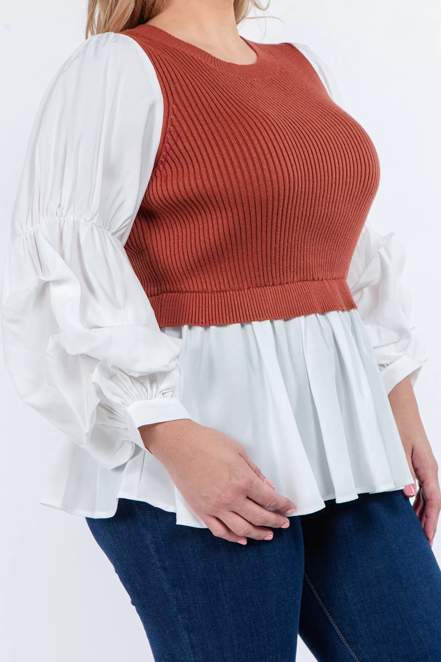 Shop Knit Woven Combo Top Sweaters & Knits | Sweater Season