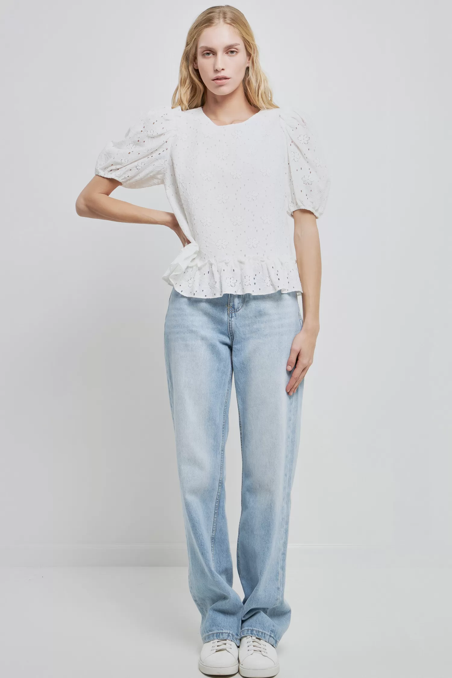 Hot Lace Puff Sleeve Top With Shoulder Ruffle Details Frills And Thrills | Tops