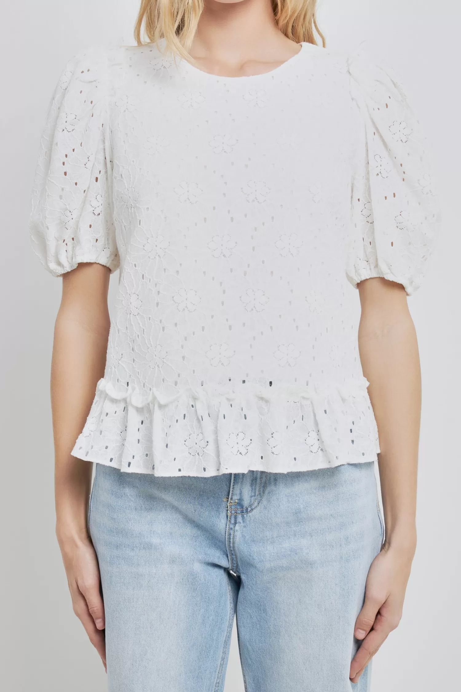 Hot Lace Puff Sleeve Top With Shoulder Ruffle Details Frills And Thrills | Tops