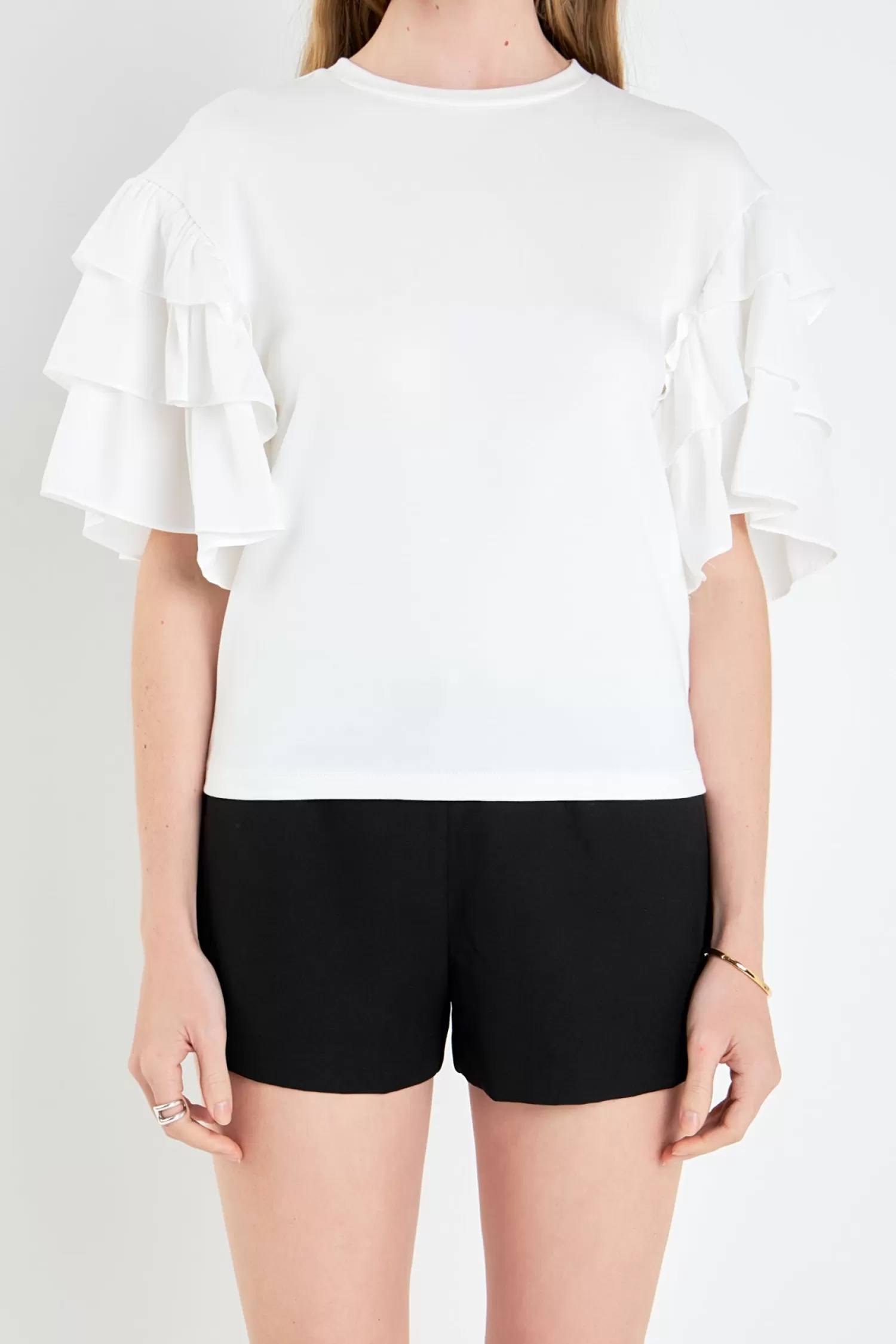 Flash Sale Layered Ruffles Mixed Media Top Best Sellers | Tops