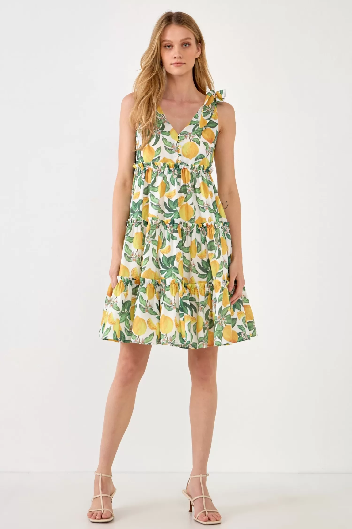 Best Lemon Print Tiered Mini Dress Resort Ready | Mini Dresses