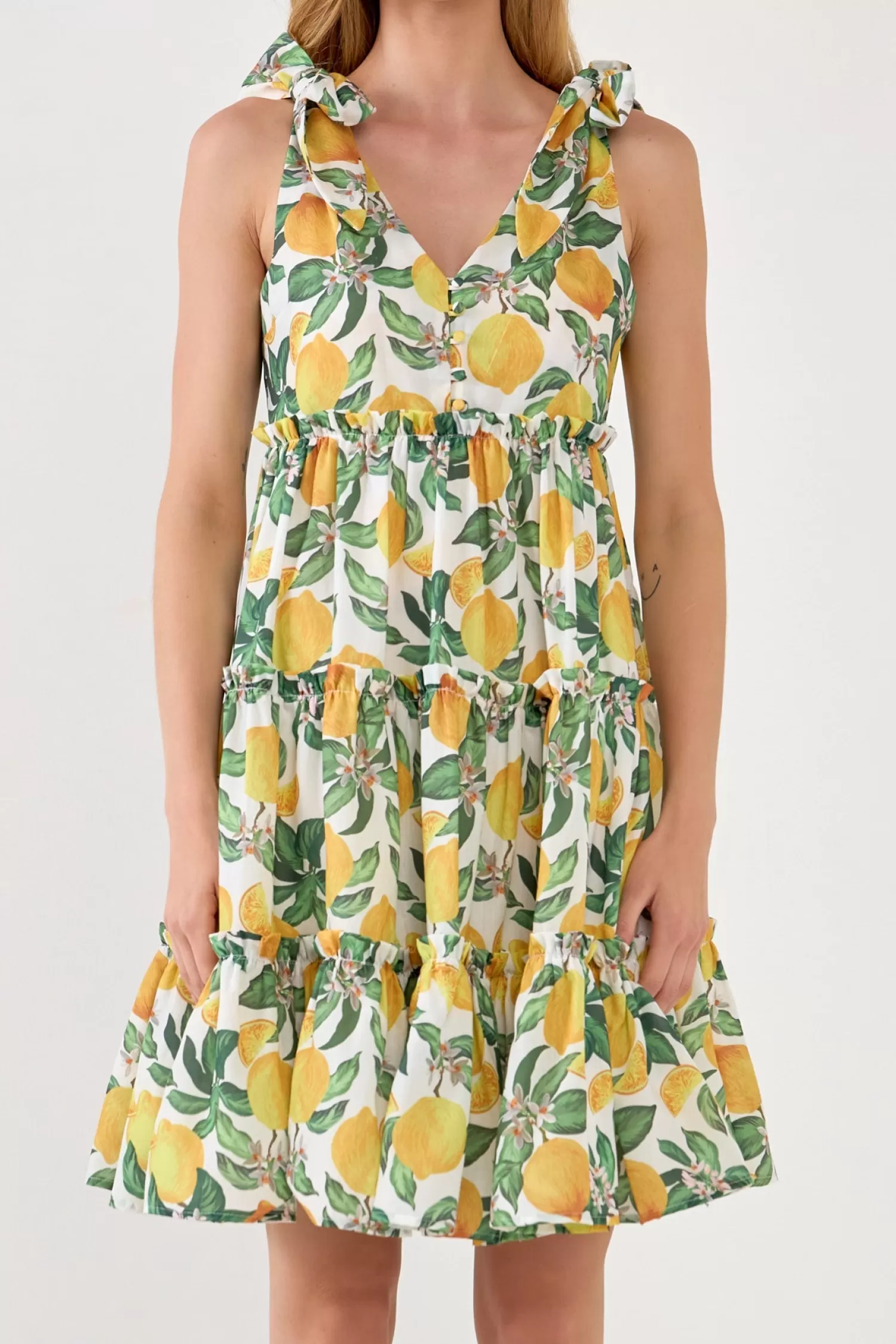 Best Lemon Print Tiered Mini Dress Resort Ready | Mini Dresses