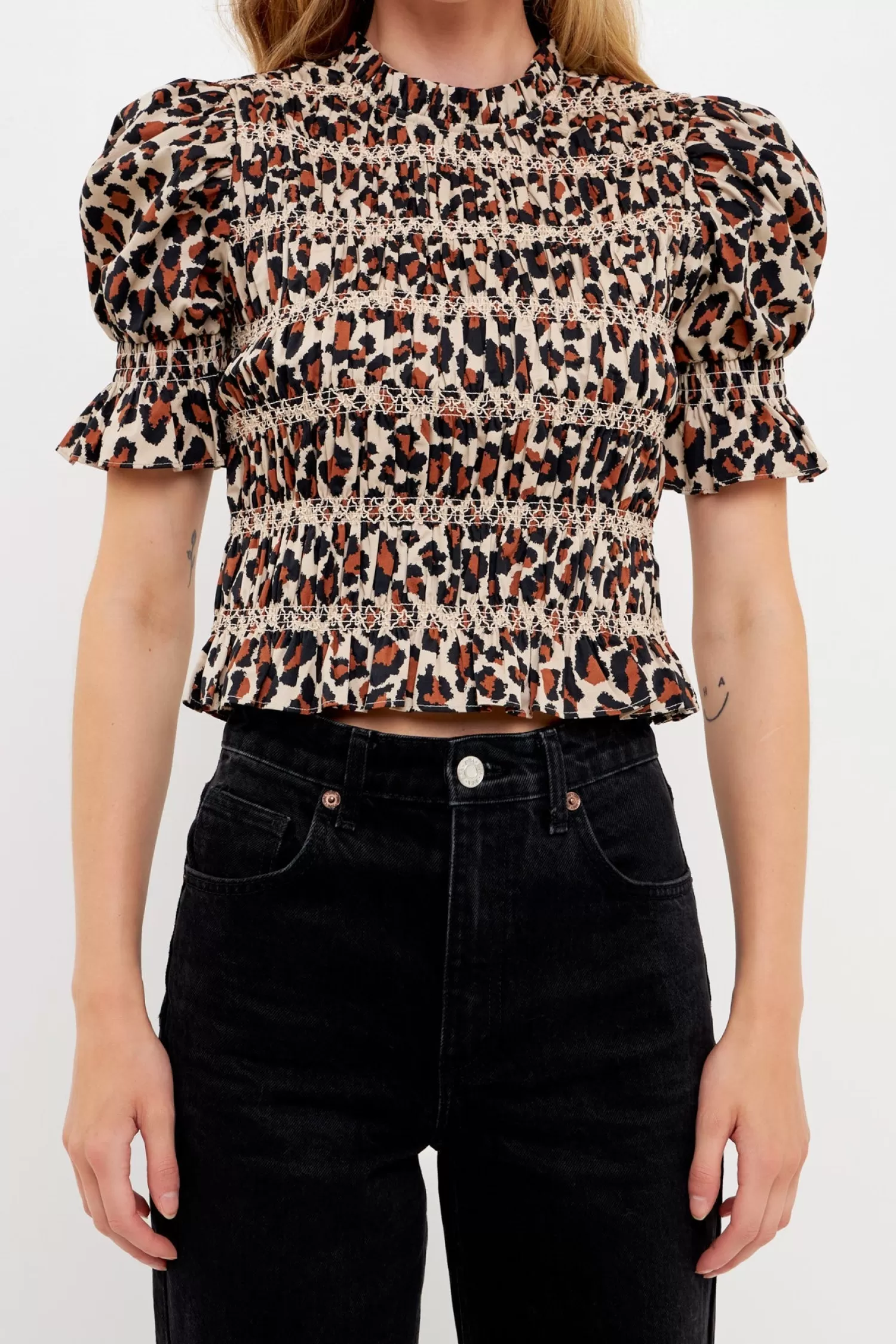 Flash Sale Leopard Print Puff Short Sleeve Top Frills And Thrills | Puff Sleeve Perfection