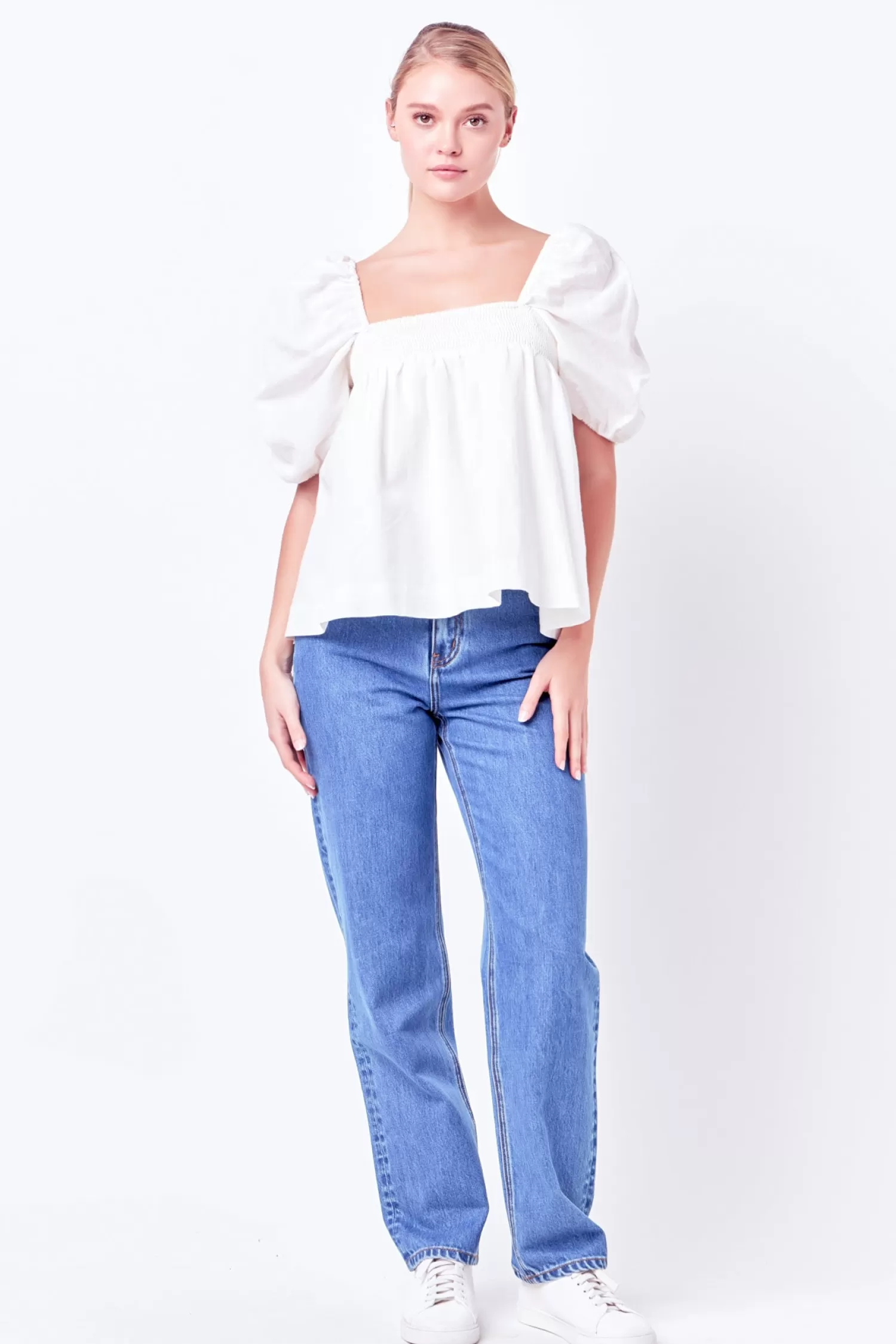 Fashion Linen Ruched Sleeve Top Puff Sleeve Perfection | Bridal Bliss