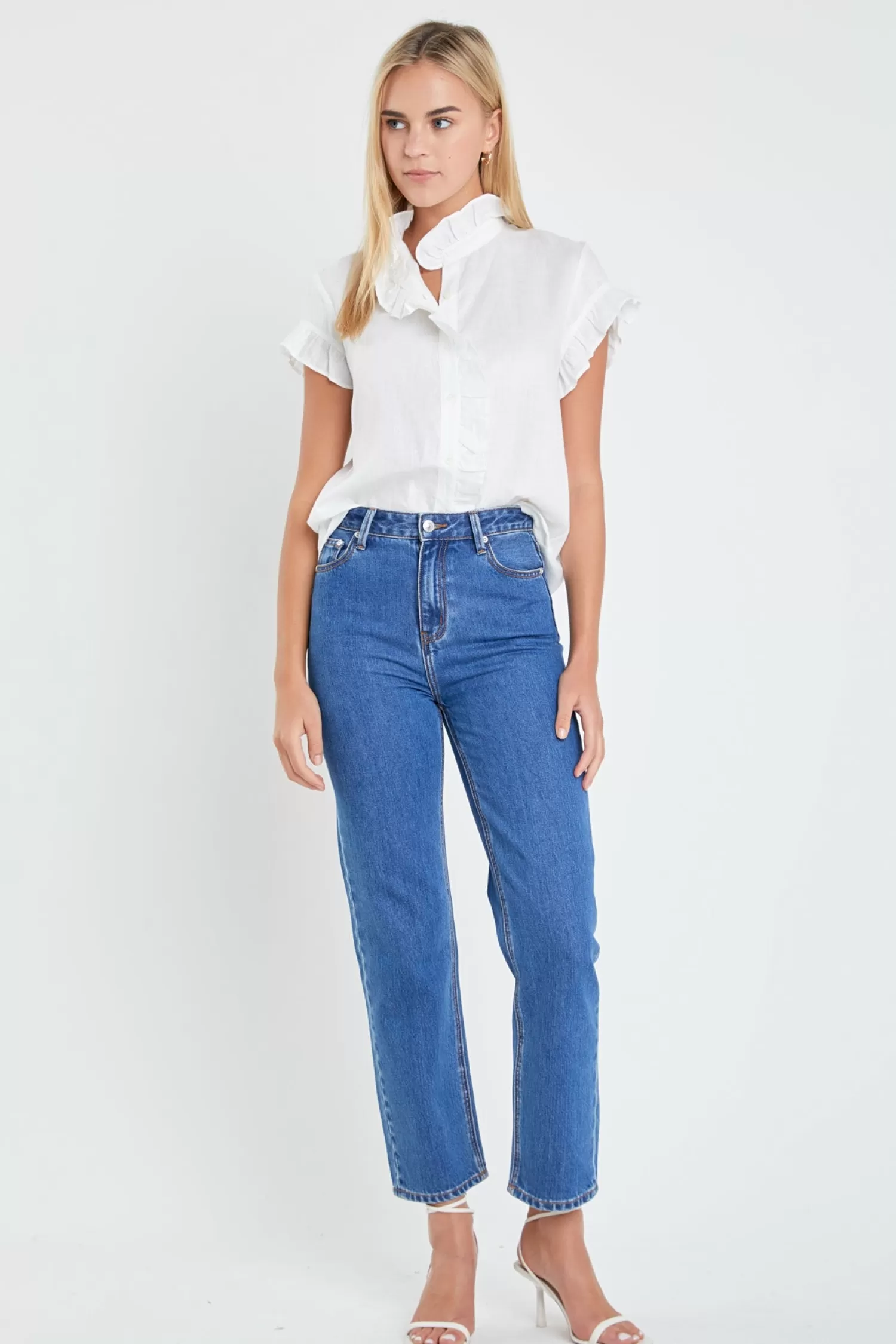 Online Linen Ruffle Shirt Career Closet | Tops