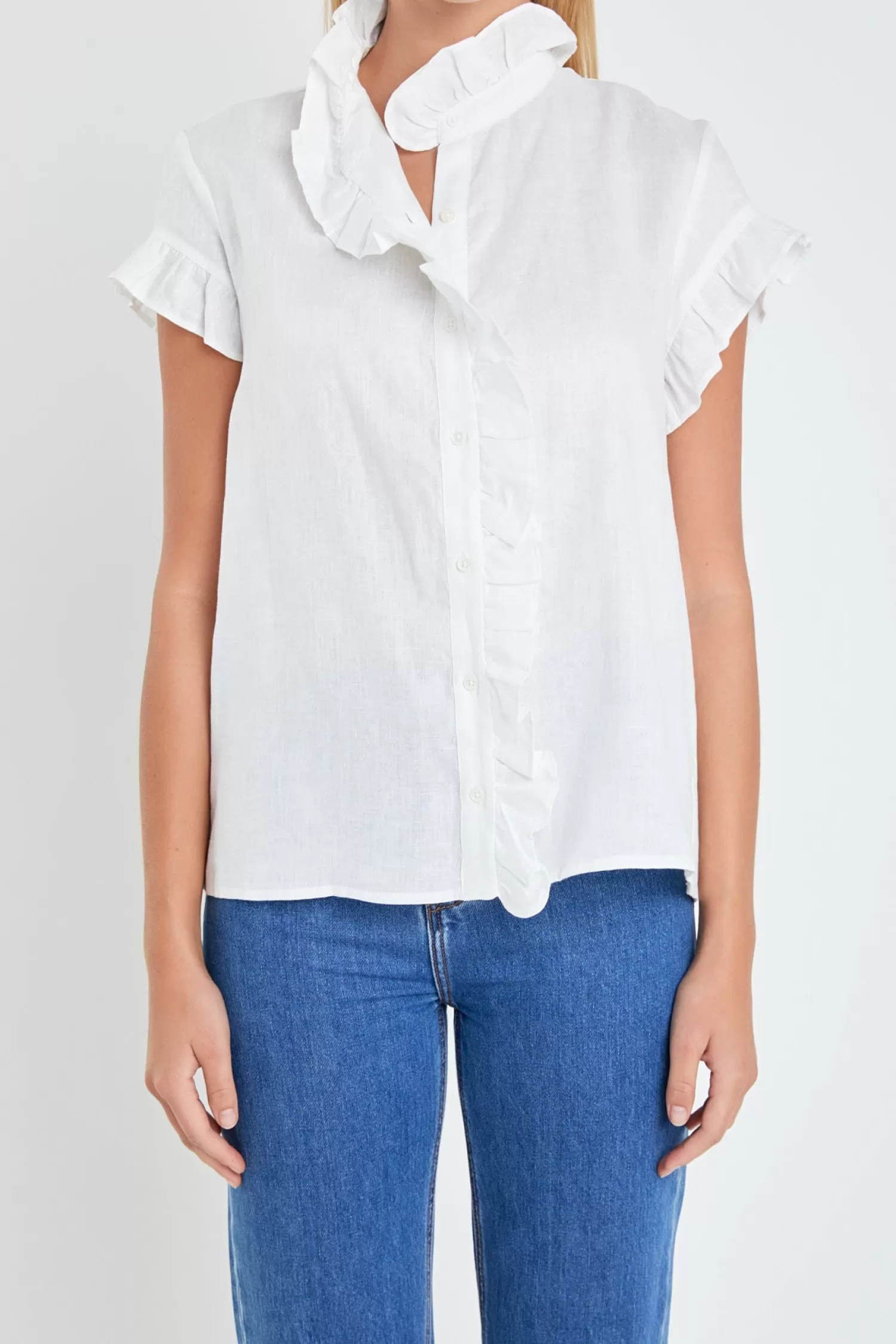 Online Linen Ruffle Shirt Career Closet | Tops