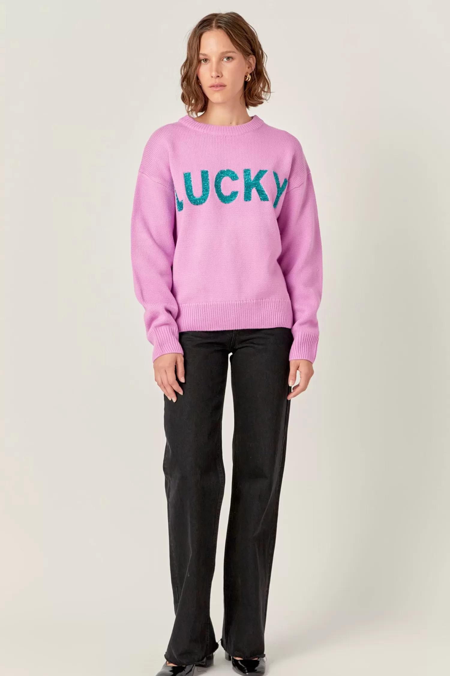 Best Sale Lucky Glitter Lettering Sweater Sweaters & Knits | Sweater Season