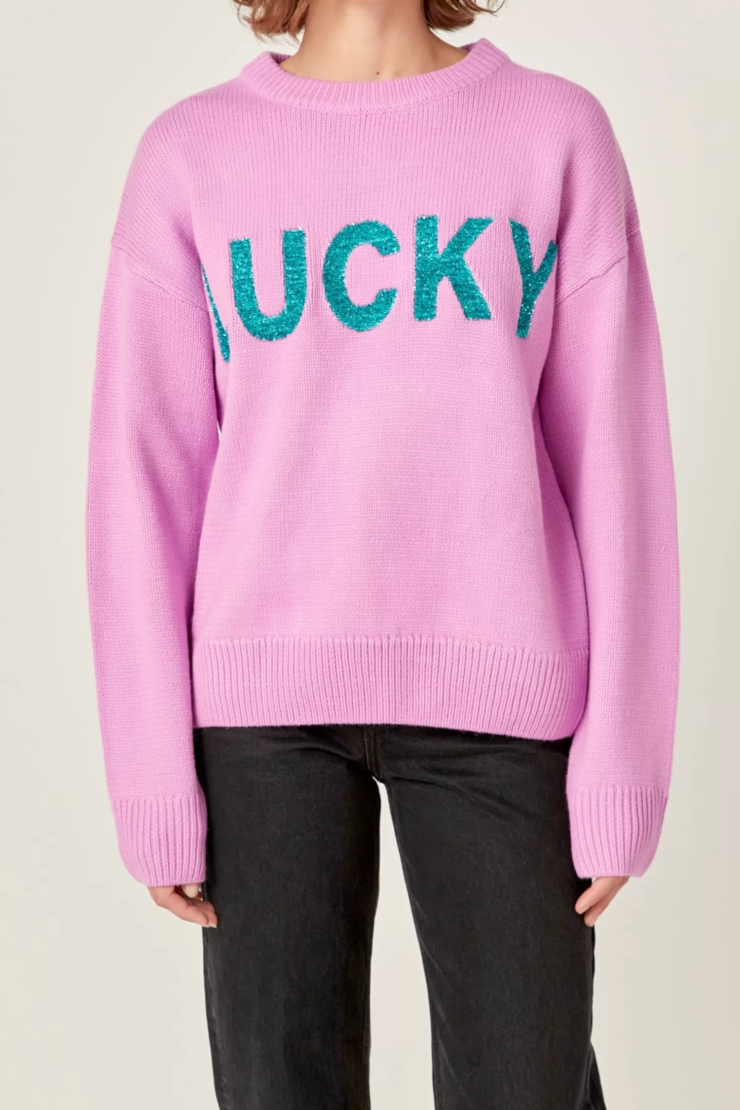 Best Sale Lucky Glitter Lettering Sweater Sweaters & Knits | Sweater Season