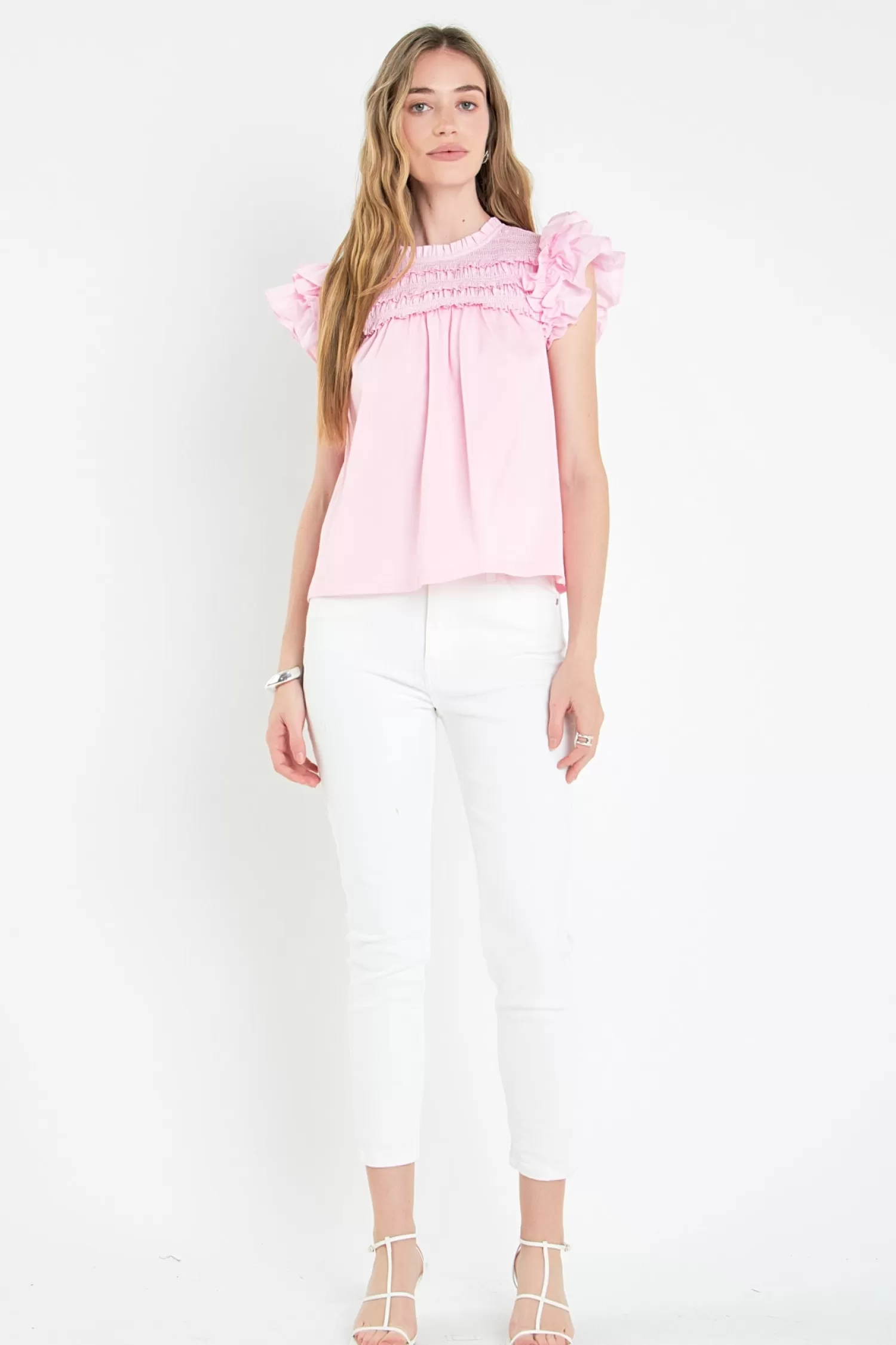 Store Mix Media Ruffle Top Frills And Thrills | Tops