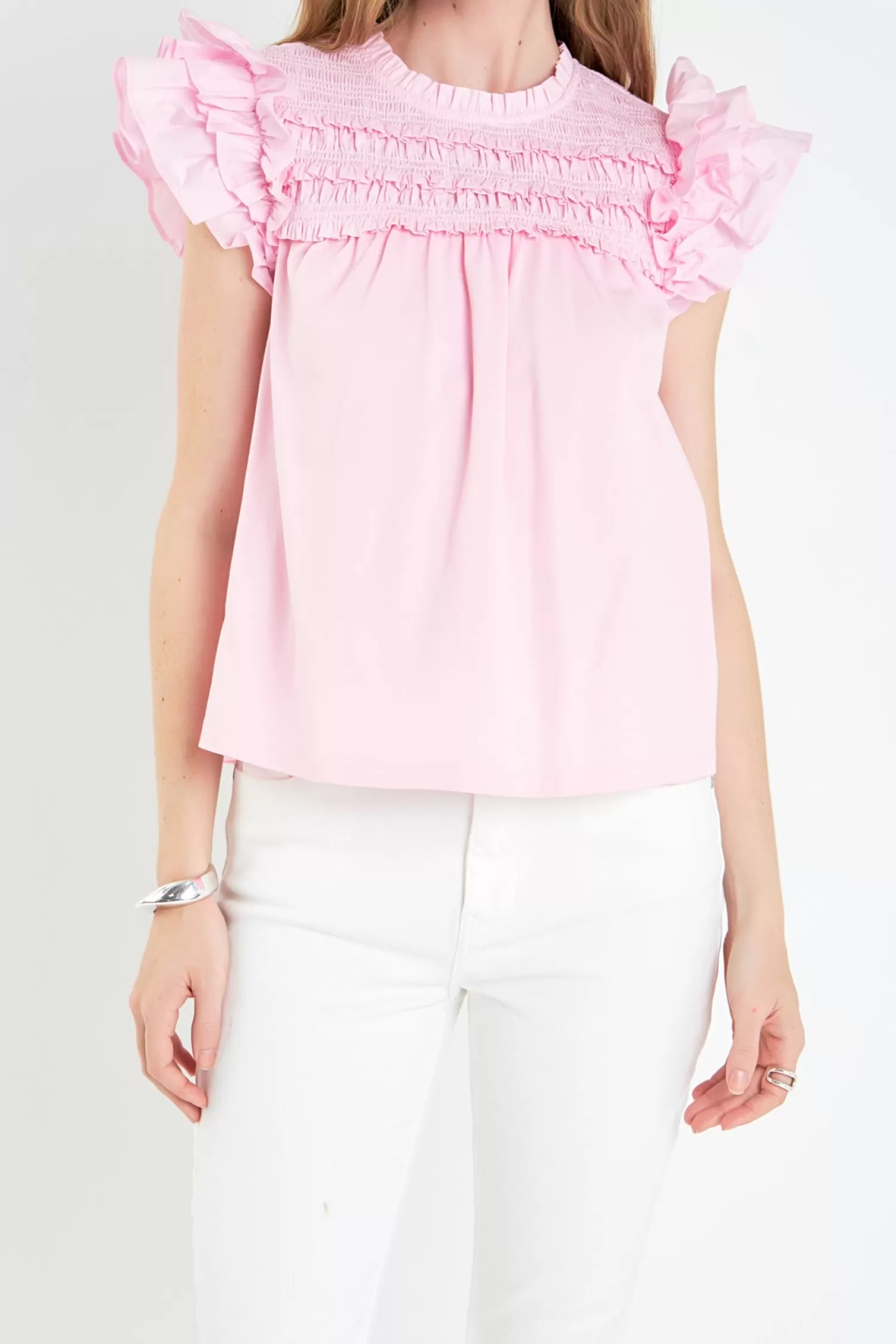 Store Mix Media Ruffle Top Frills And Thrills | Tops