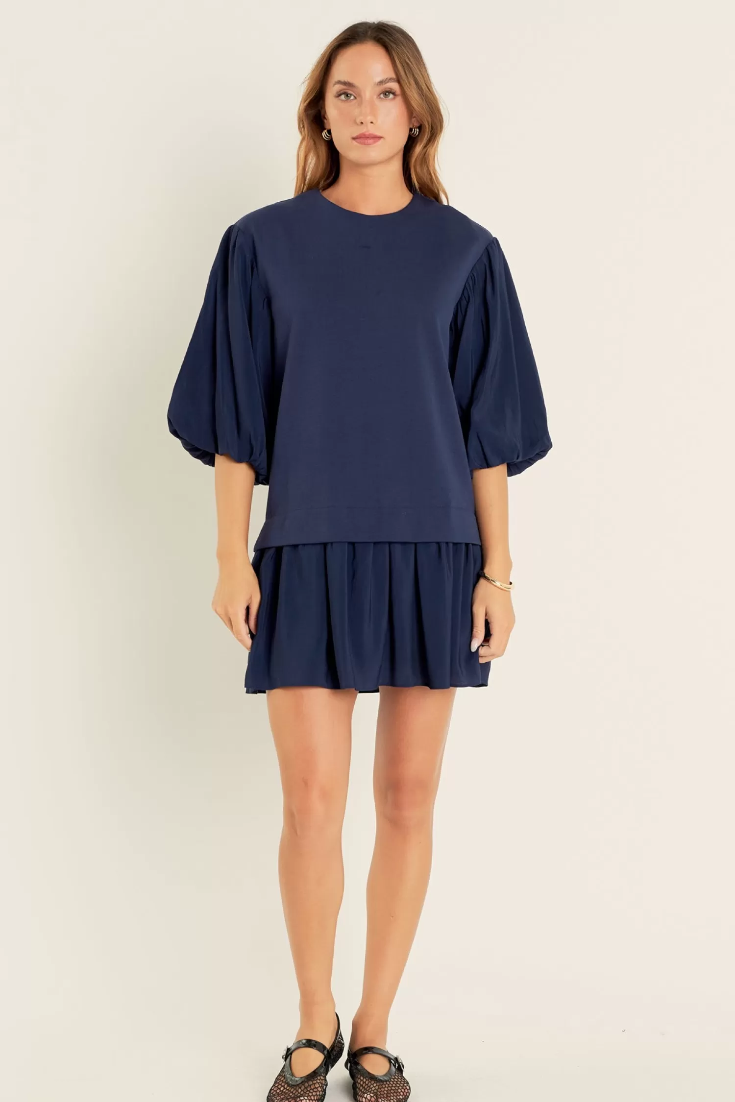 Clearance Mixed Media Blouson Mini Dress Date Night Dreams | Mini Dresses