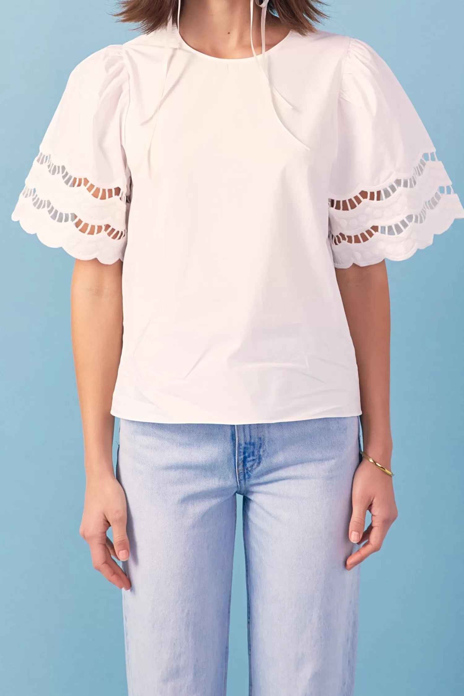 Discount Mixed Media Lace Trim Knit Top Tops