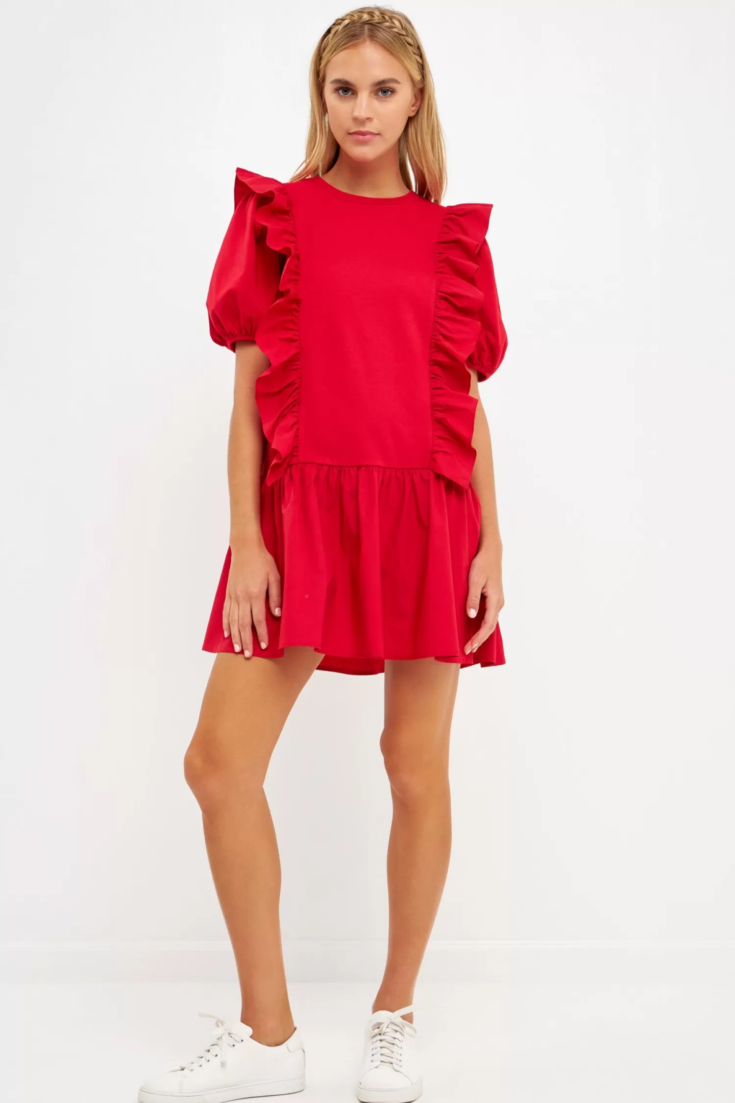 New Mixed Media Ruffle Detail Mini Dress Mini Dresses | Lounge & Casual