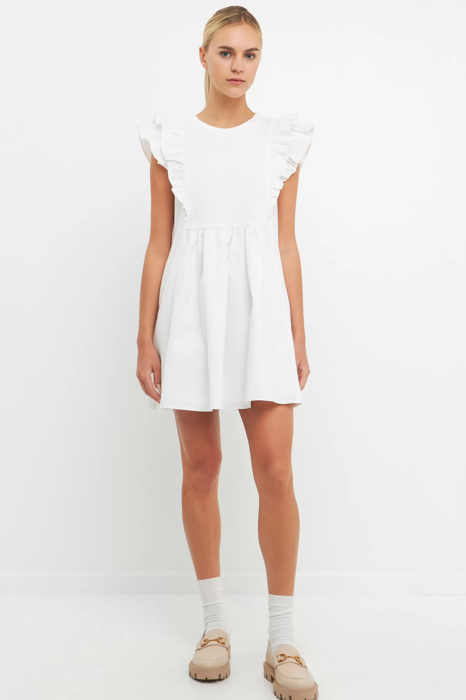 Fashion Mixed Media Ruffled Mini Dress Mini Dresses | Lounge & Casual