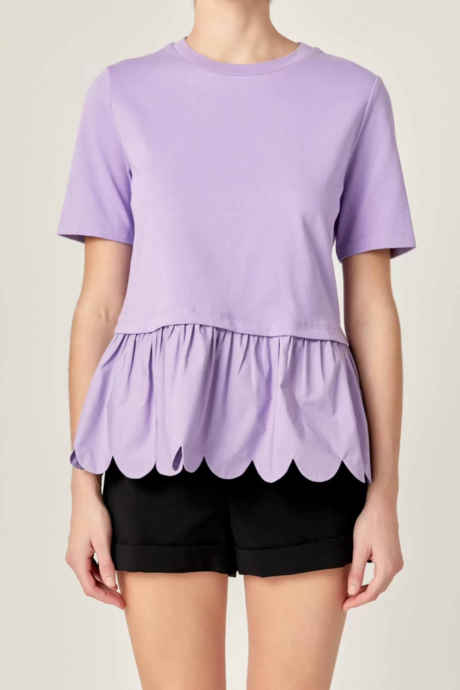 Outlet Mixed Media Scallop Detail T-shirt Best Sellers | Frills And Thrills