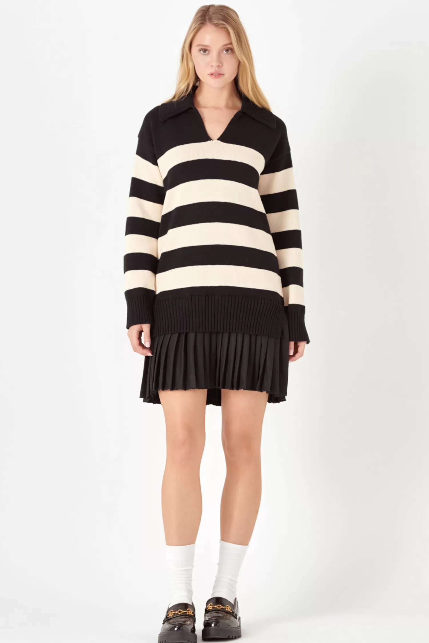 Hot Mixed Media Stripe Pleated Mini Dress Mini Dresses | Lounge & Casual