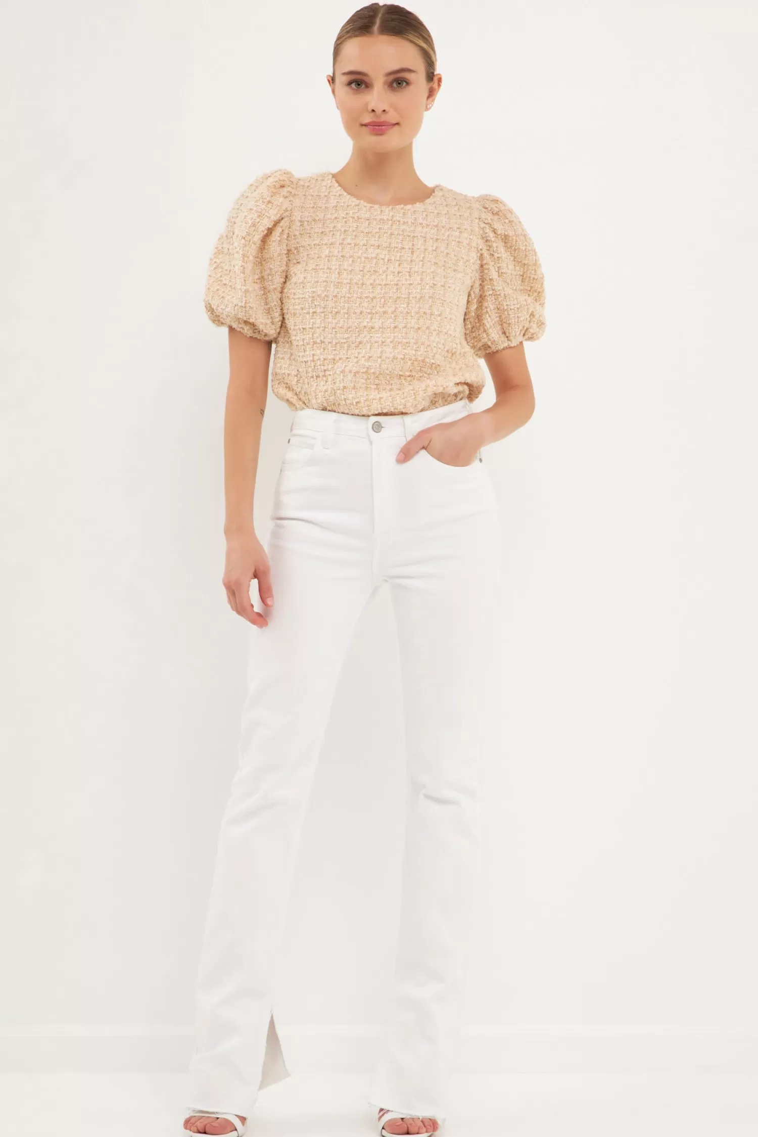 Best Multi Tweed Top Best Sellers | Puff Sleeve Perfection