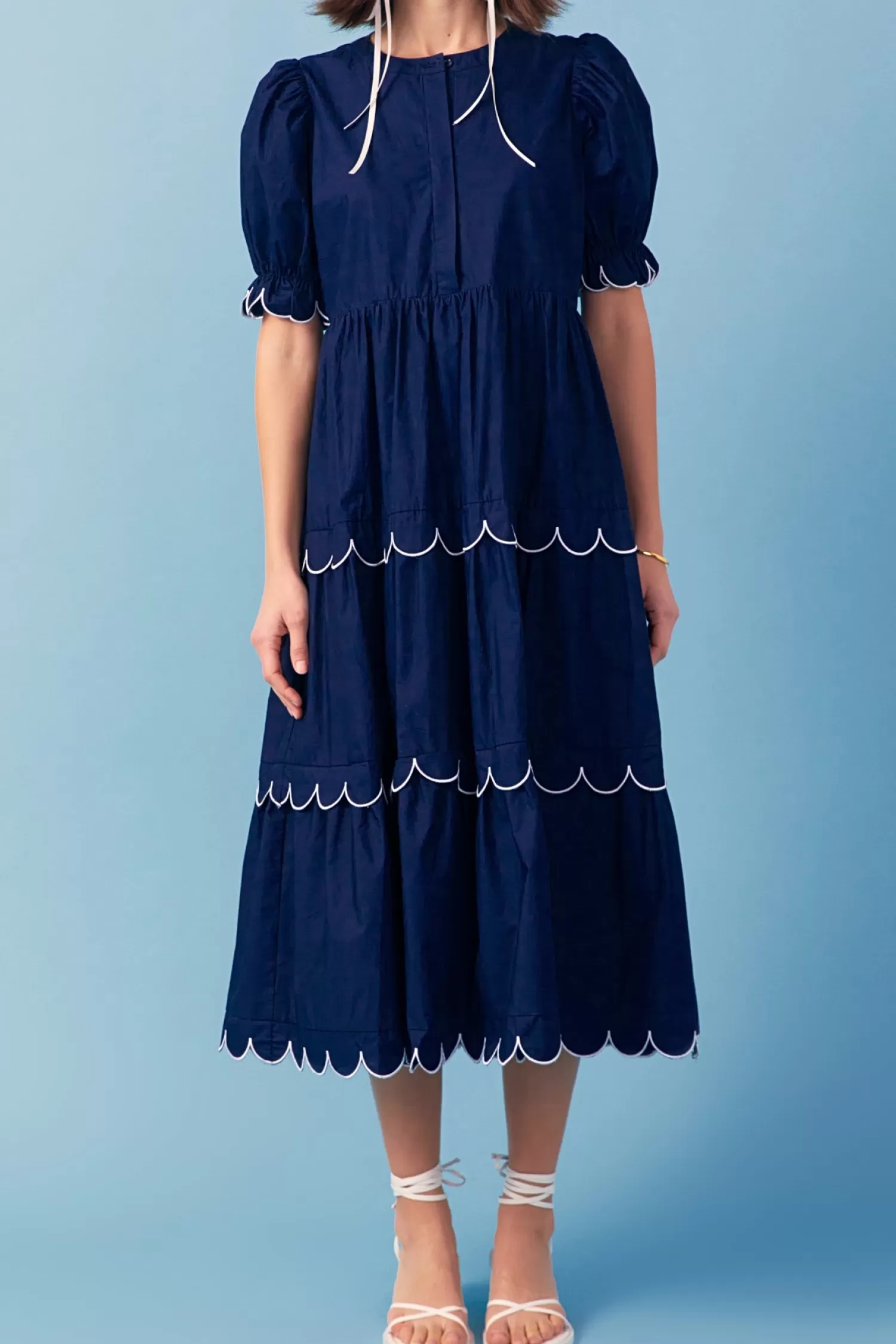 Clearance Navy Scalloped Edge Midi Dress Midi Dresses | Lounge & Casual