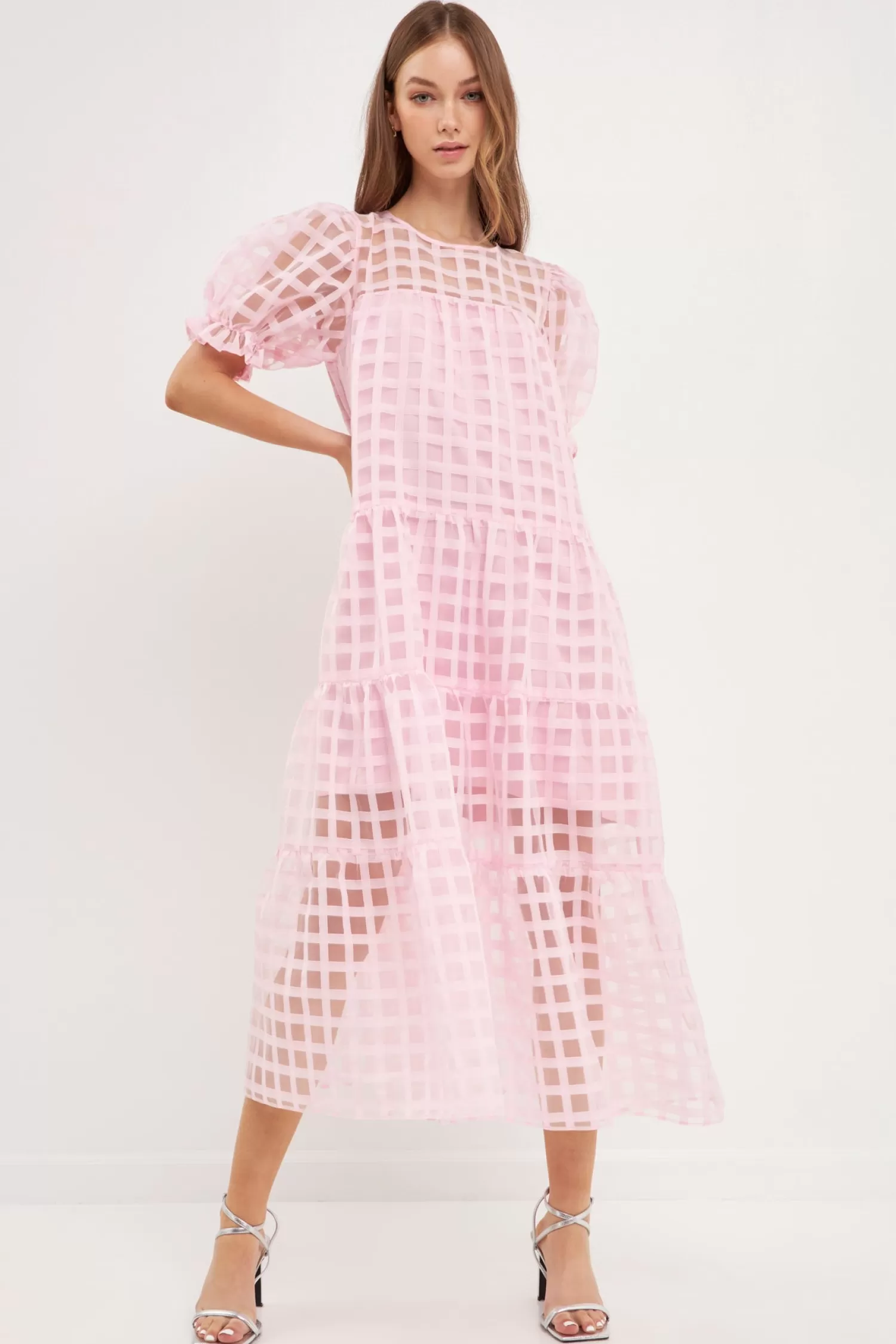 Outlet Organza Gridded Puff Sleeve Maxi Dress Maxi Dresses | Lounge & Casual