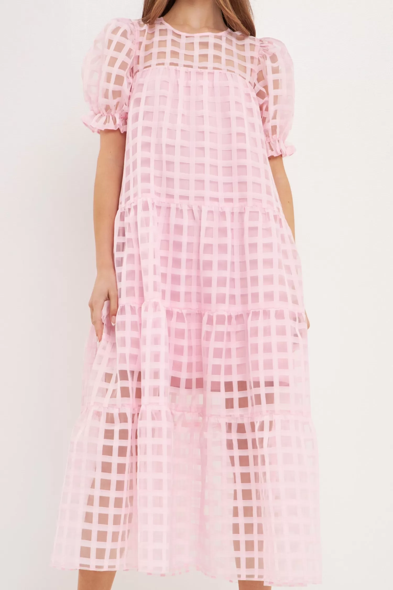 Outlet Organza Gridded Puff Sleeve Maxi Dress Maxi Dresses | Lounge & Casual