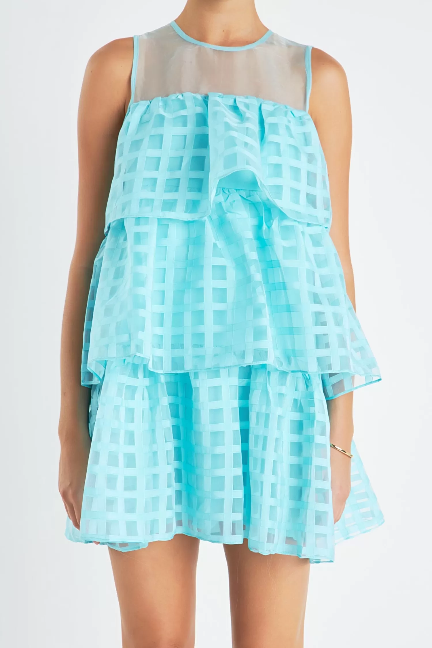 Best Sale Organza Gridded Tiered Sleeveless Mini Dress Date Night Dreams | Resort Ready