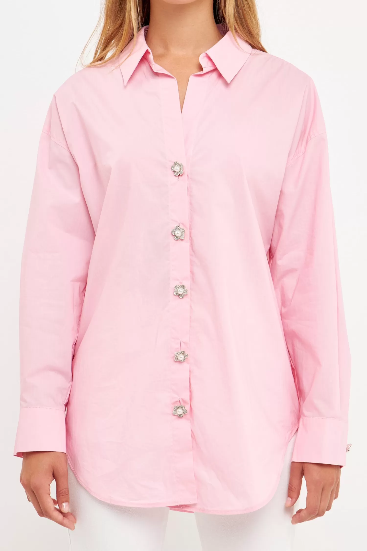 Cheap Oversized Collared Shirt Tops