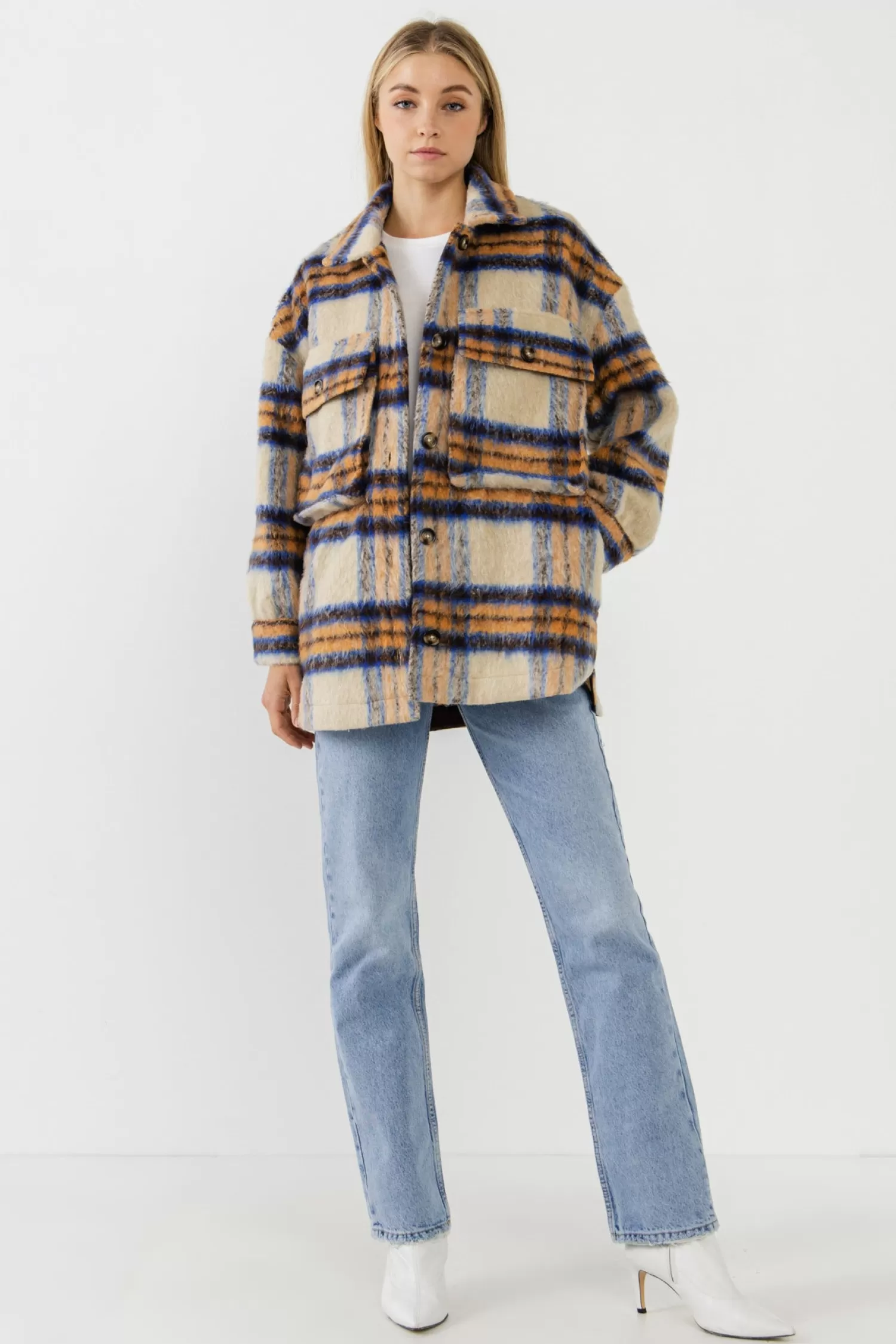 Shop Oversized Plaid Shacket with Pockets Jackets & Coats