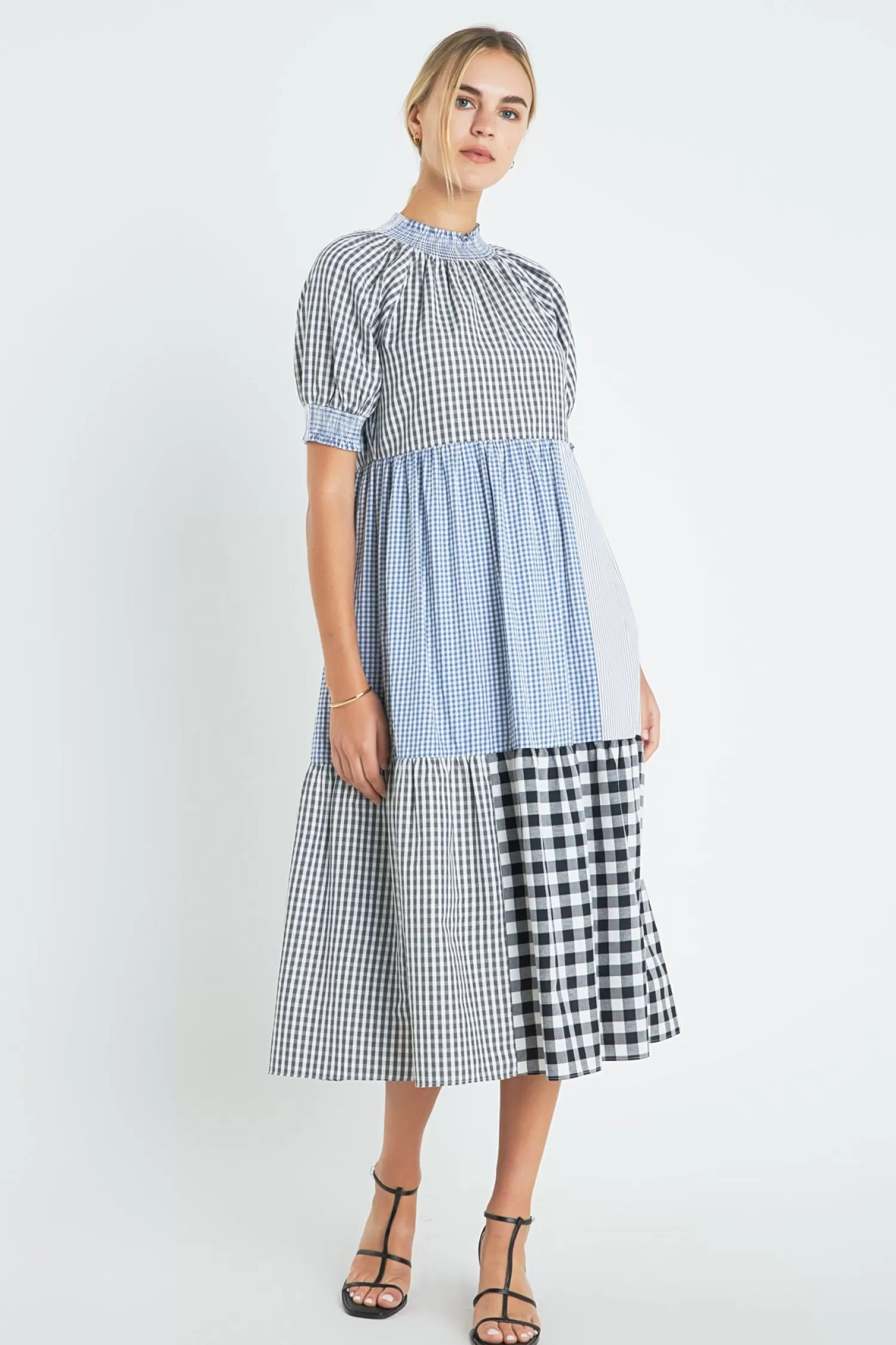 Cheap Patchwork Gingham Midi Dress Midi Dresses | Lounge & Casual