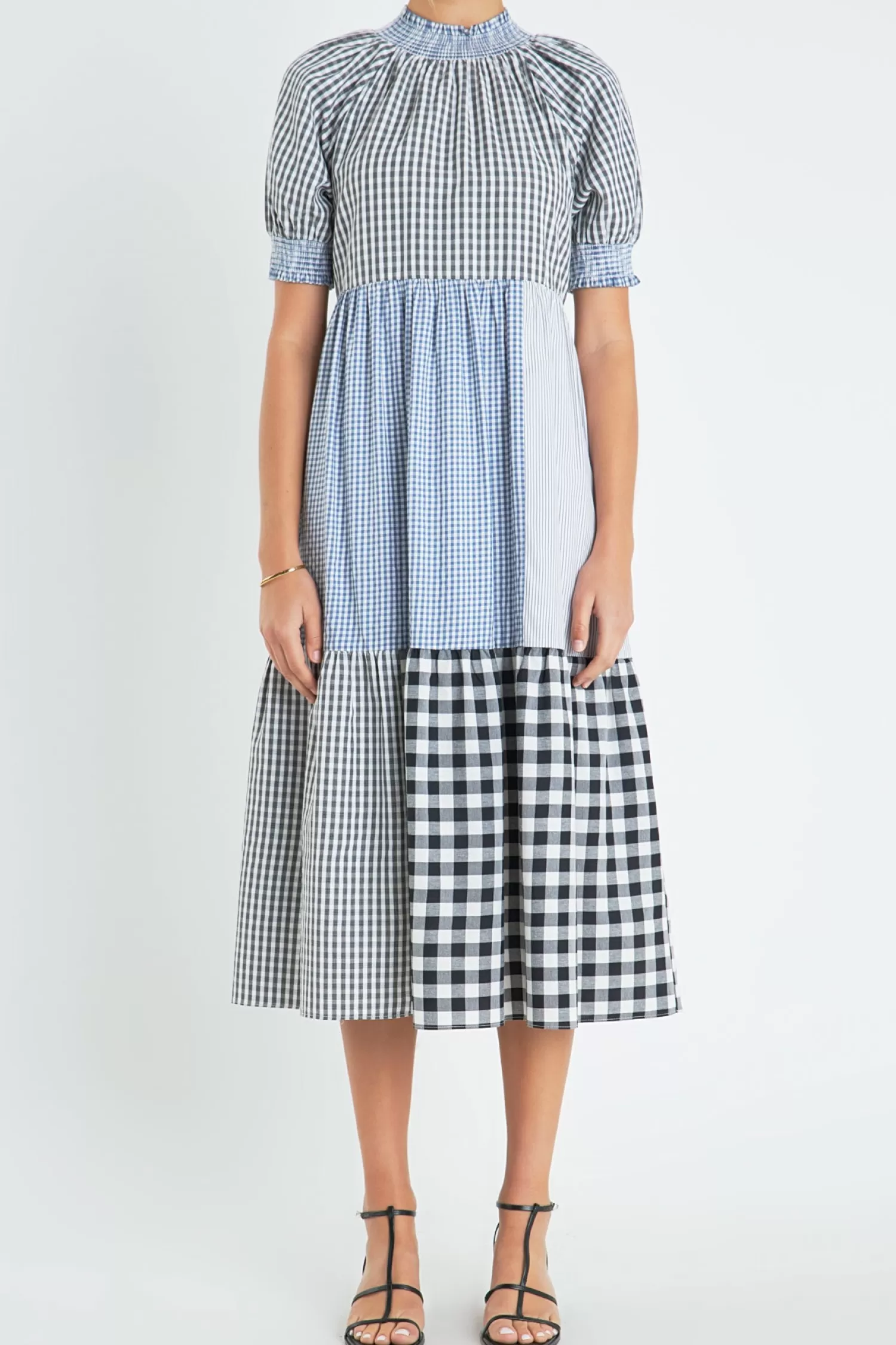 Cheap Patchwork Gingham Midi Dress Midi Dresses | Lounge & Casual