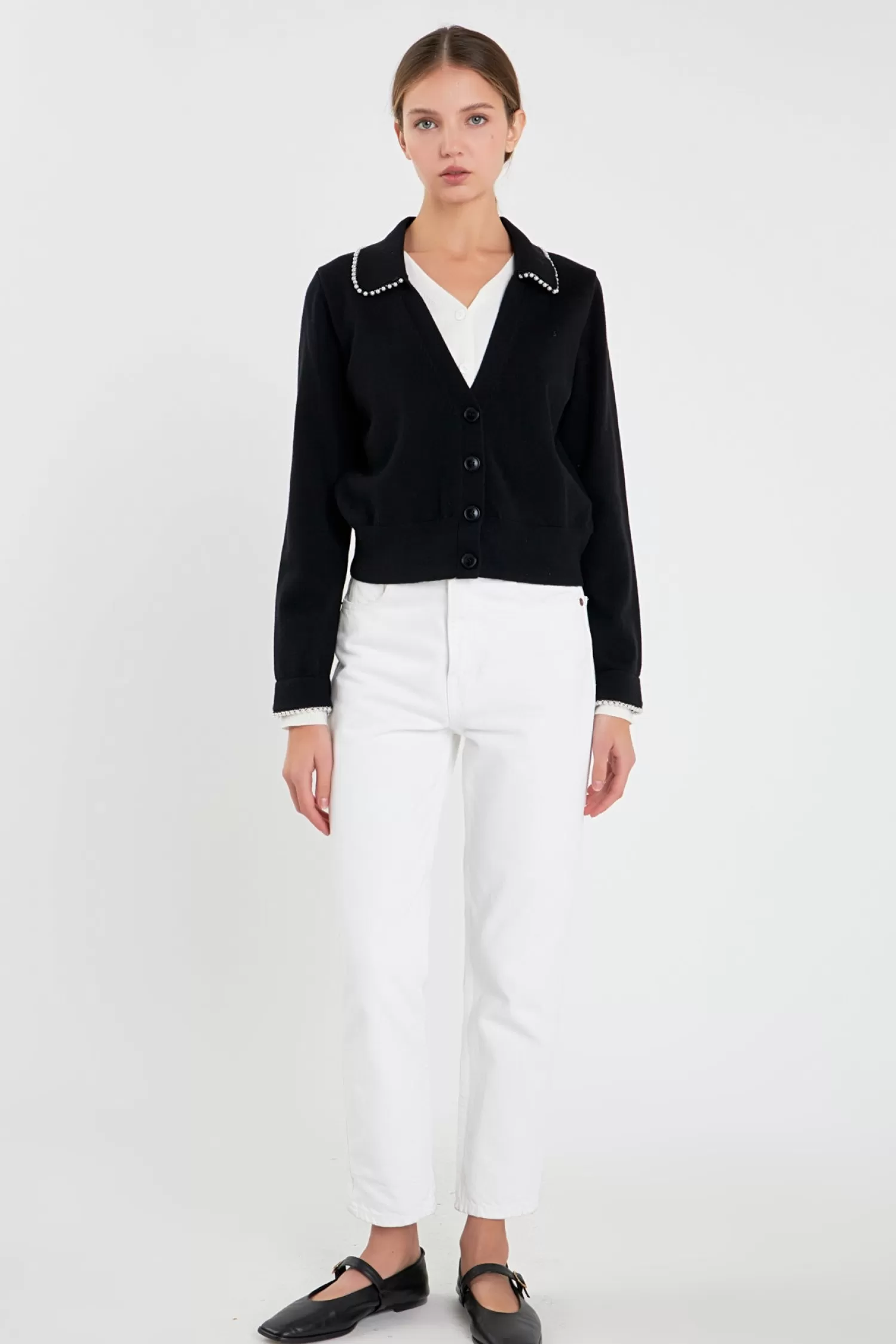 Clearance Pearl Trim Vasity Cardigan Jackets & Coats