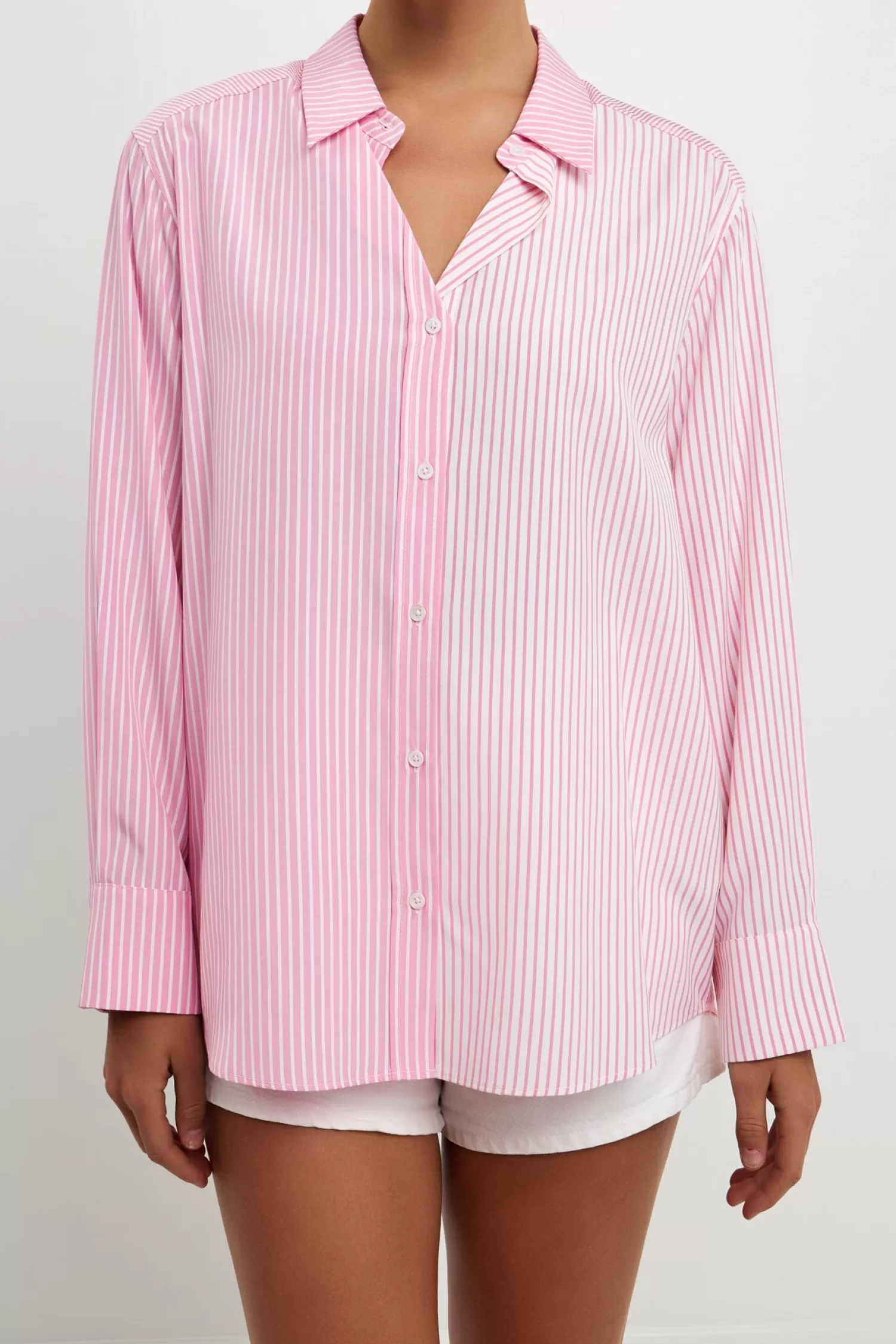 Hot Pinstripe Color Block Shirt Stripe Wonders | Tops