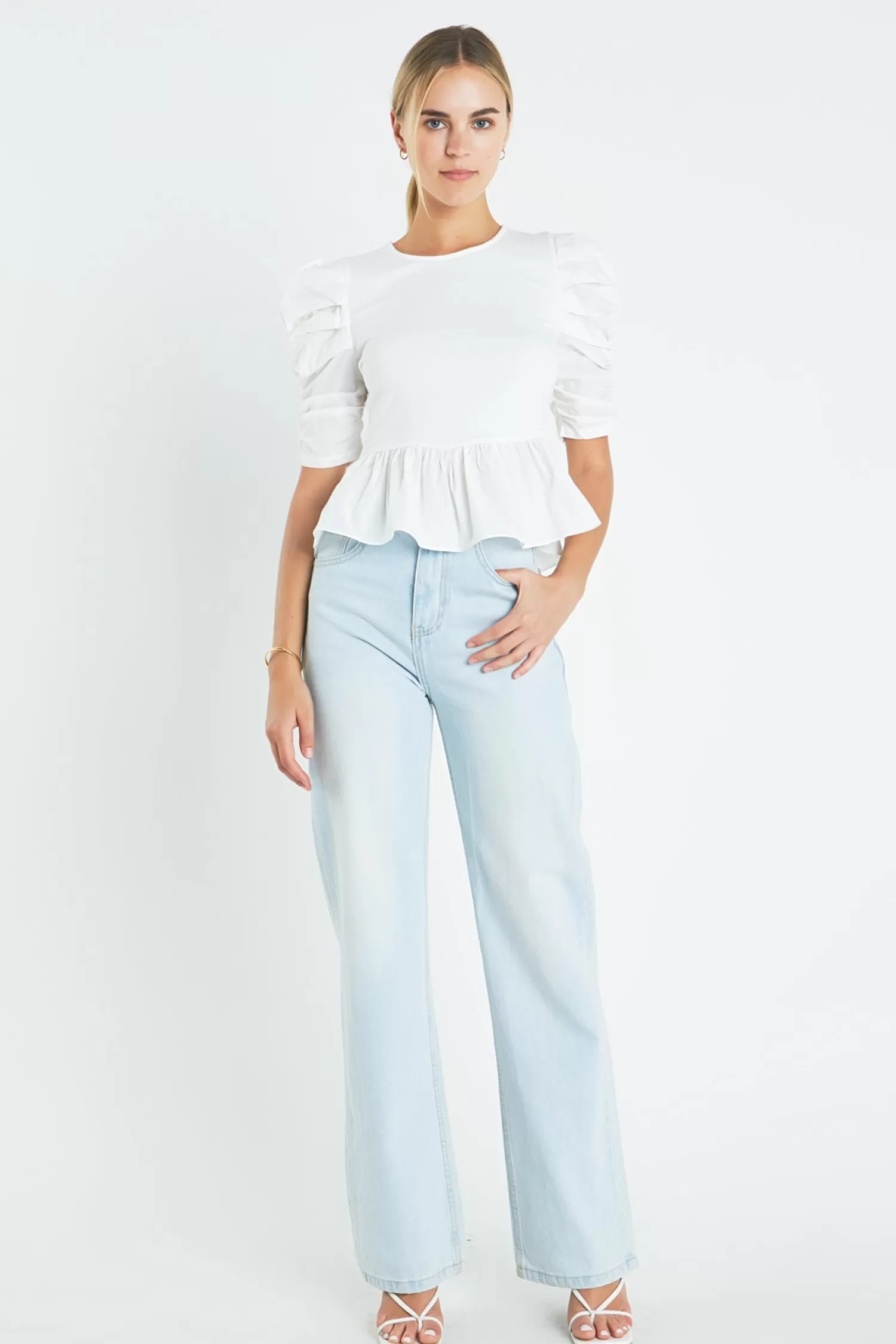 Best Sale Pleated Puff Sleeve Top in Bridal Bliss | Tops