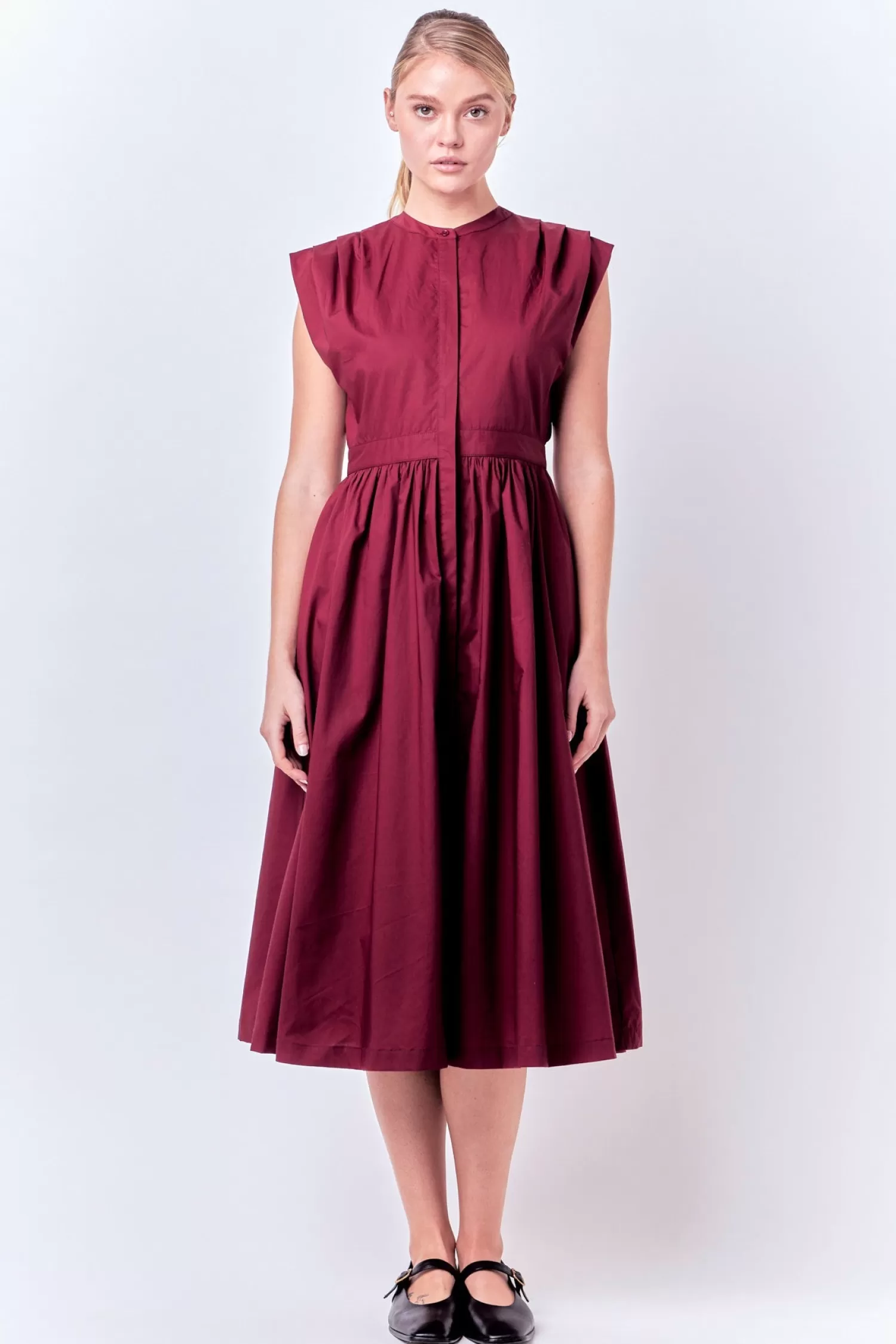 Sale Pleated Shoulder Midi Dress Office Chic | Special Occasion