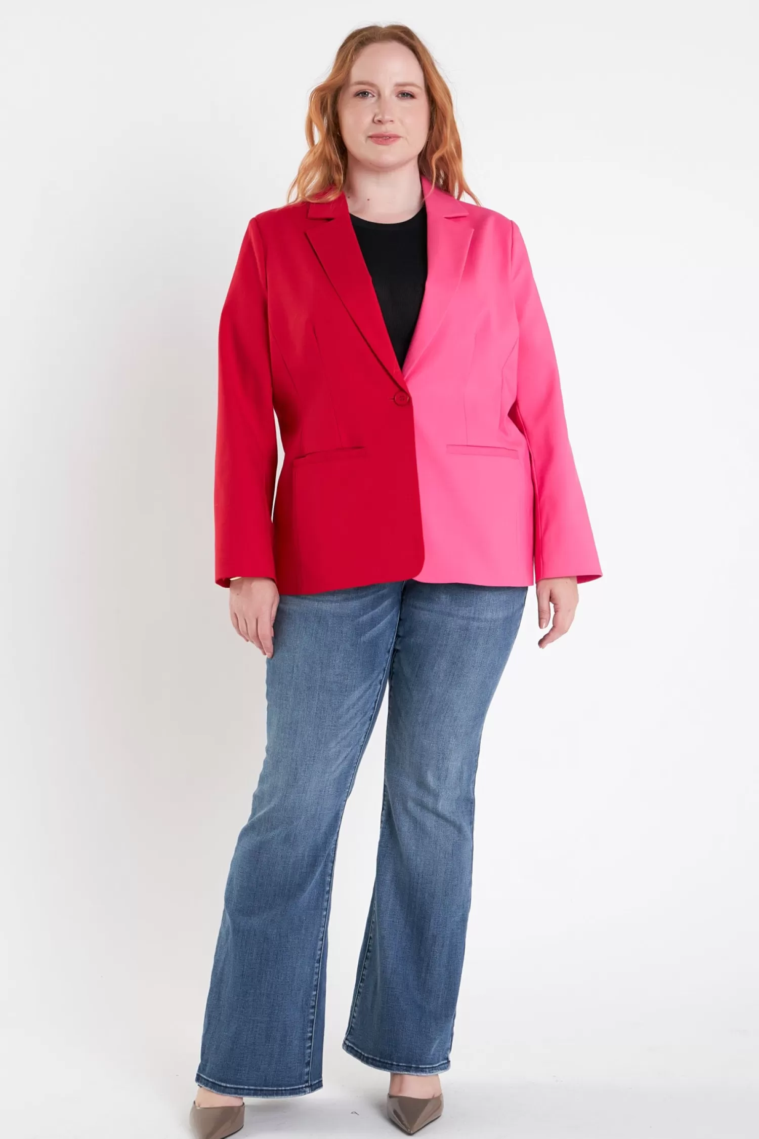 Clearance Plus Size Color Block Blazer Jackets & Coats