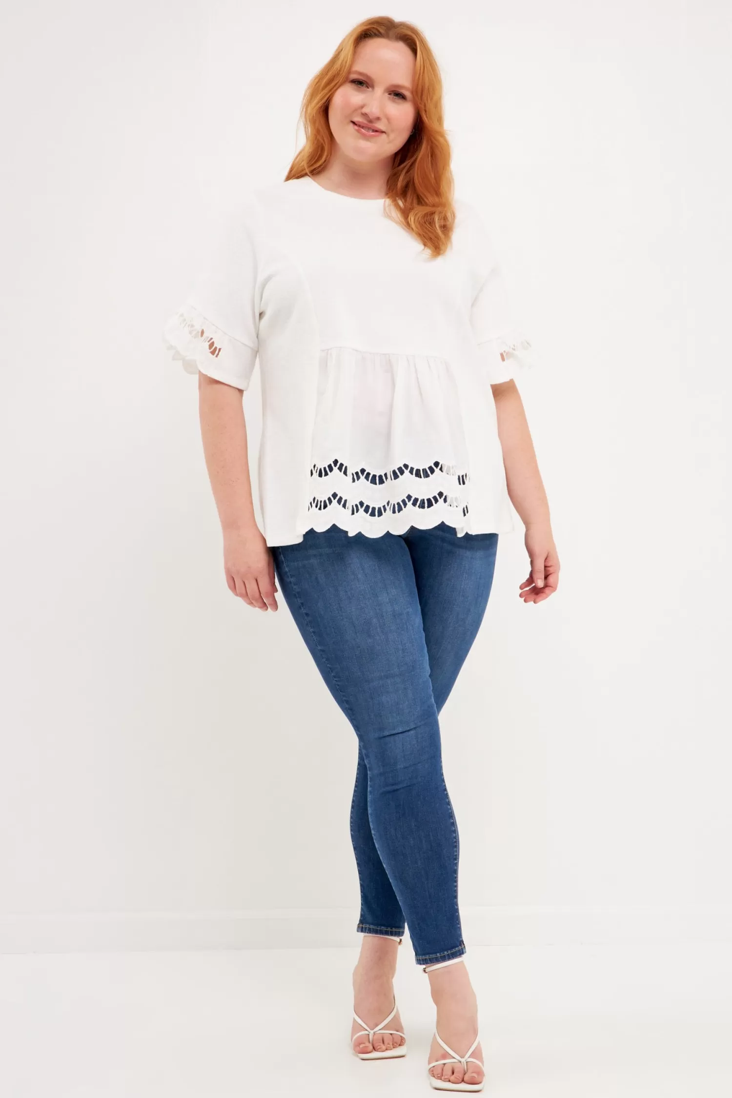 Clearance Plus Size Knit Eyelet Mixed T-Shirts Plus Size | Mixed Media