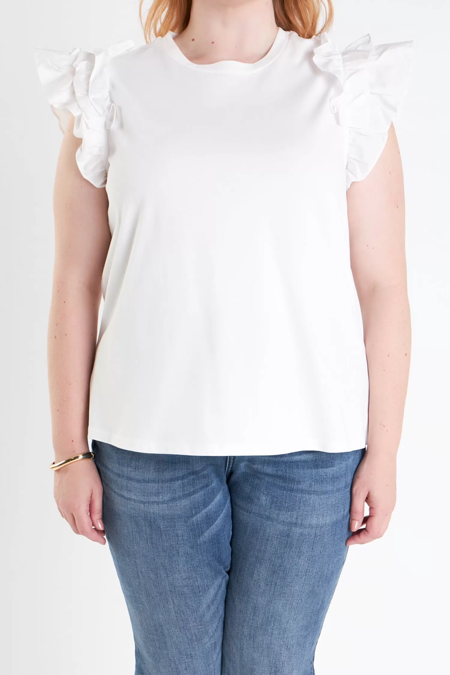 Best Sale Plus Size Mixed Media Ruffle Detail T-Shirt Frills And Thrills | Tops