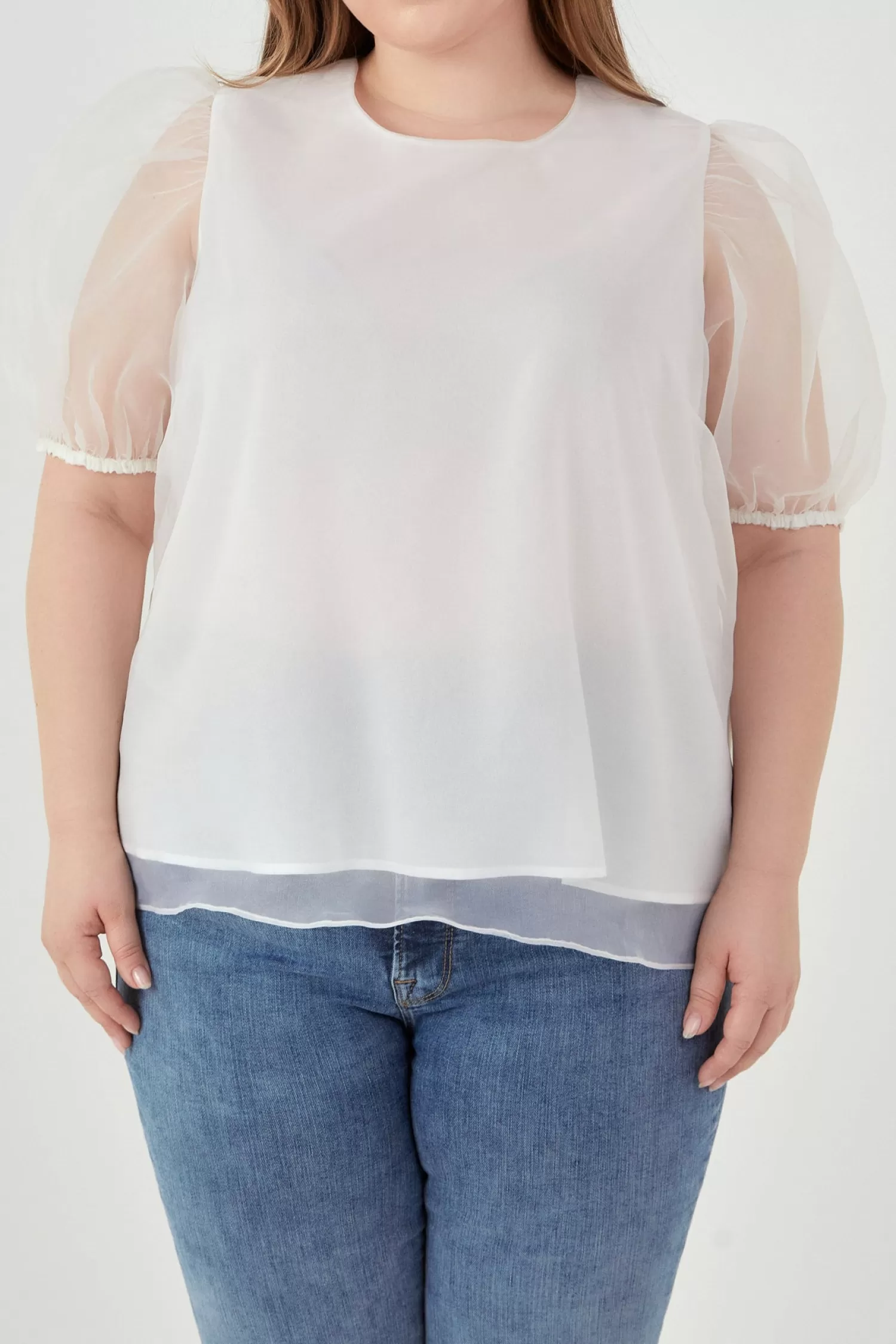 Discount Plus Size Organza Puff Sleeve Top Plus Size | Elevate With Organza