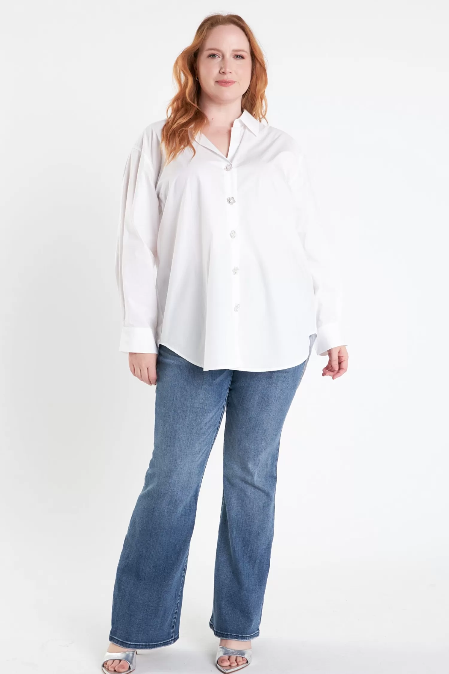 Sale Plus Size Oversized Collared Shirt Tops