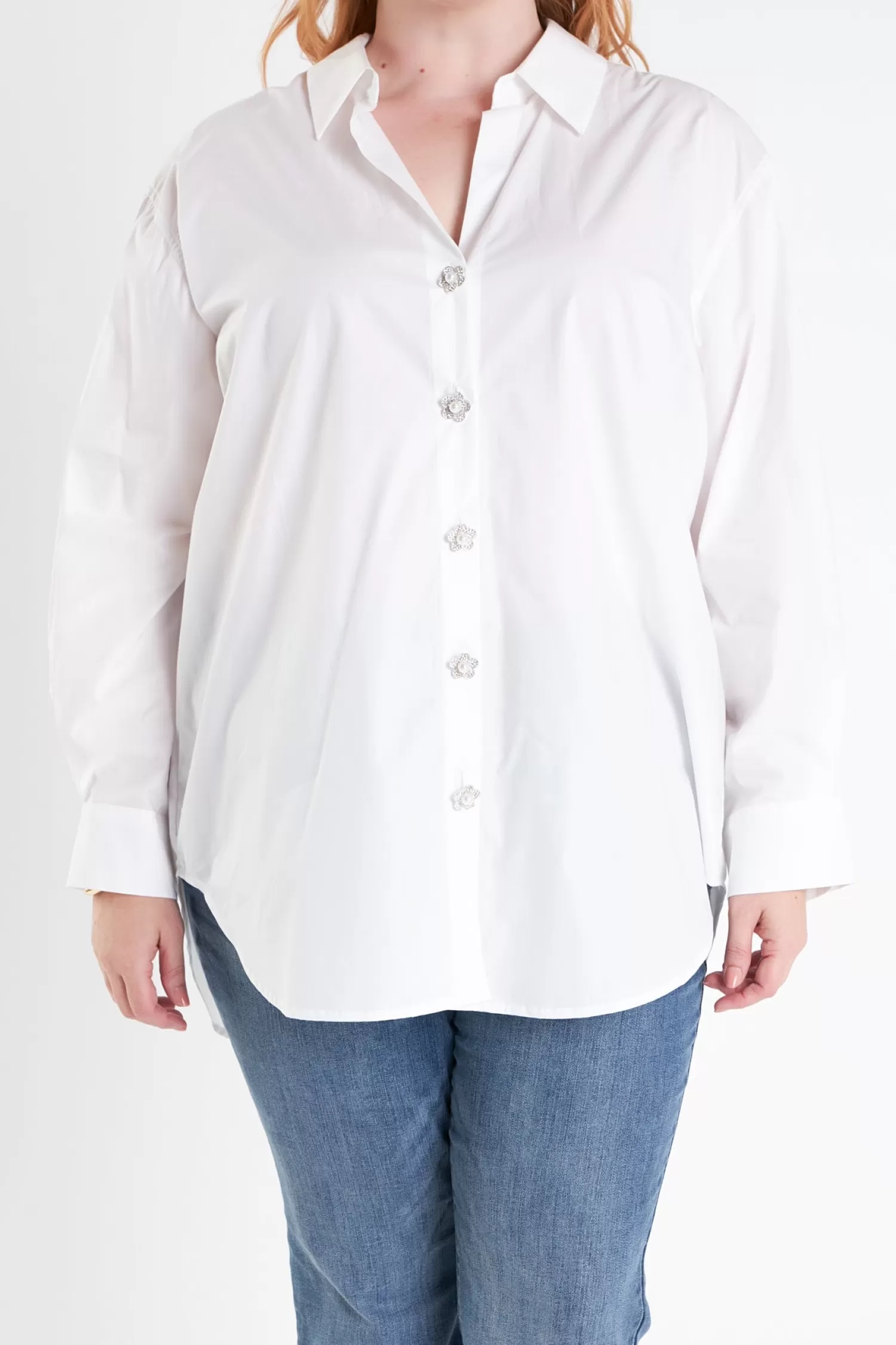 Sale Plus Size Oversized Collared Shirt Tops