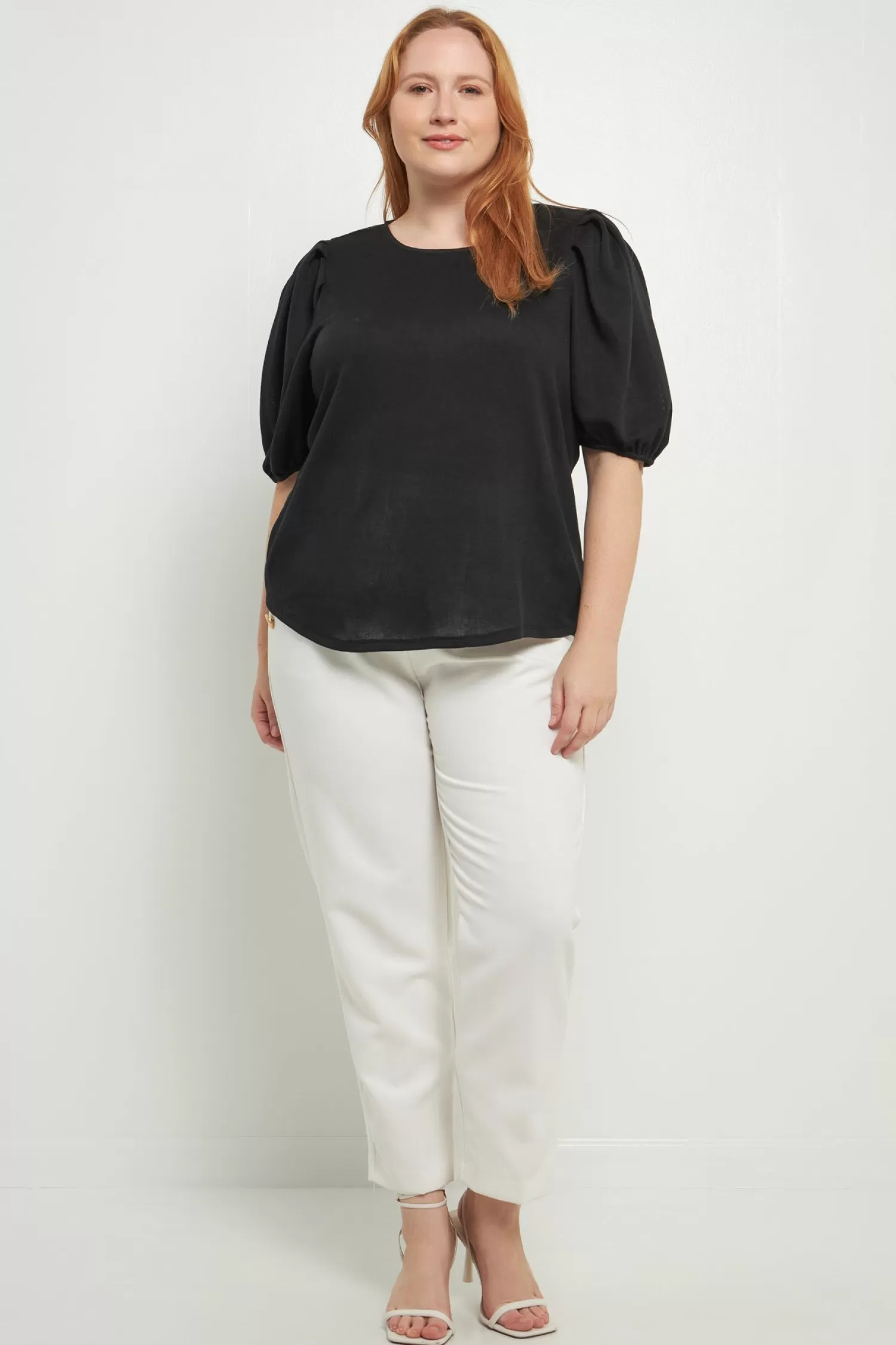 Cheap Plus Size Pleated Shoulder Knit Top Tops