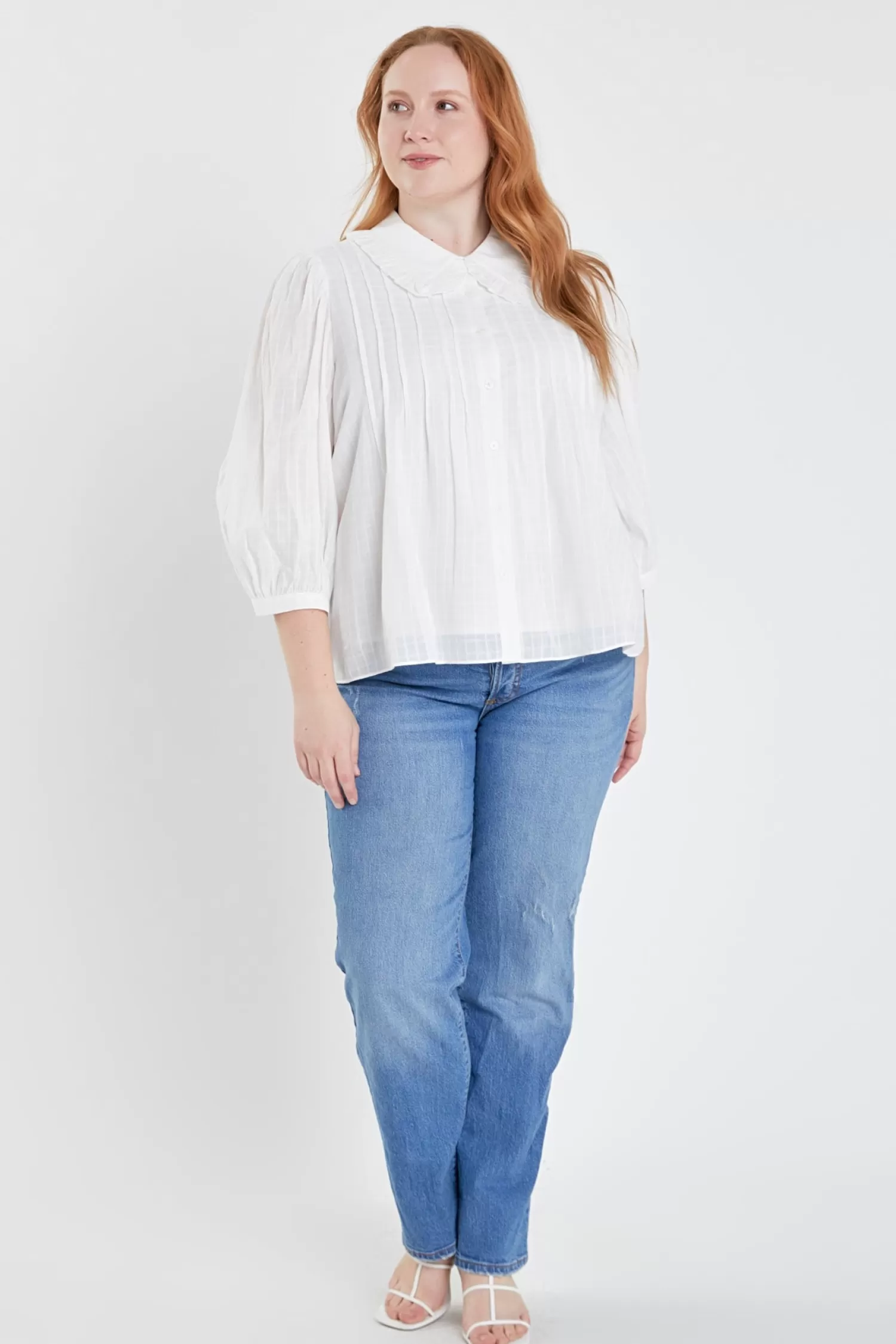 Cheap Plus Size Ruffled Collar Blouse Tops