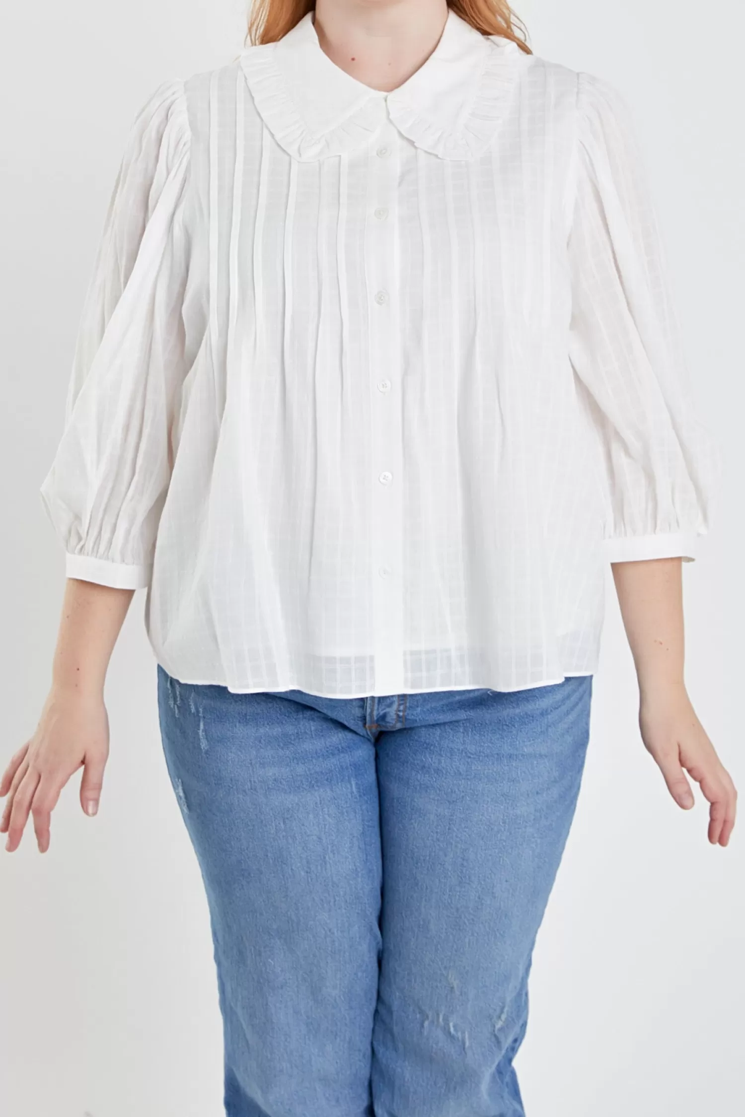 Cheap Plus Size Ruffled Collar Blouse Tops