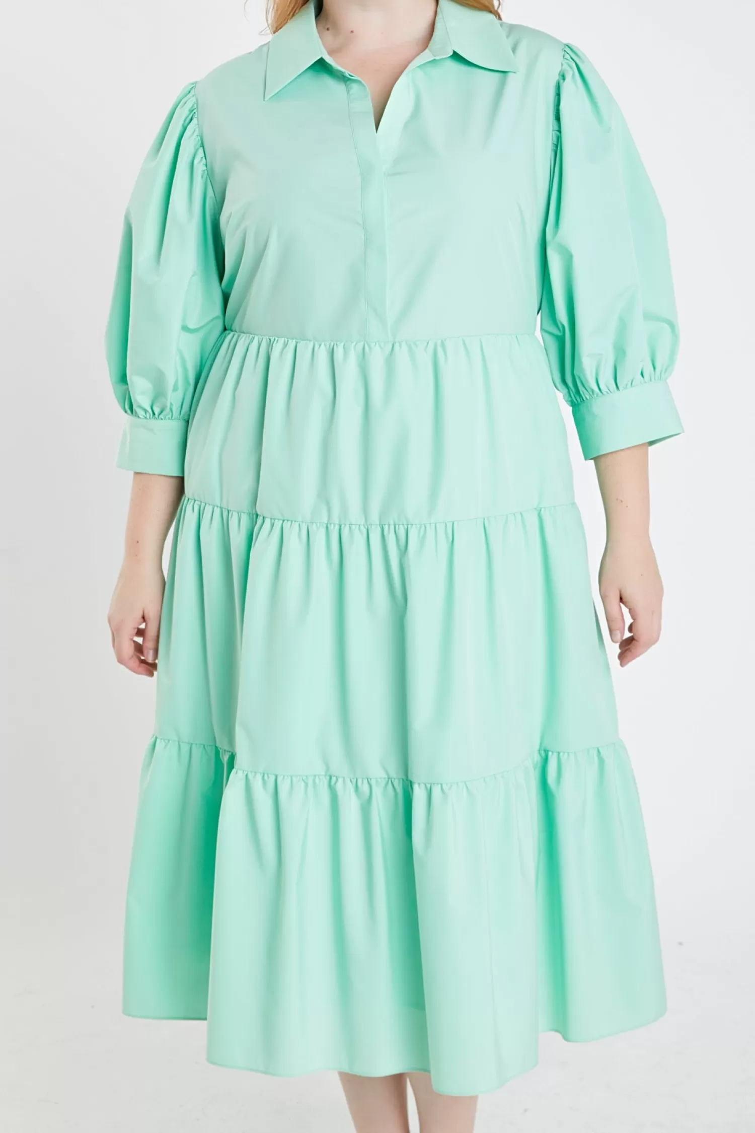 Store Plus Size V-neckline Puff Sleeve Midi Dress Midi Dresses | Plus Size