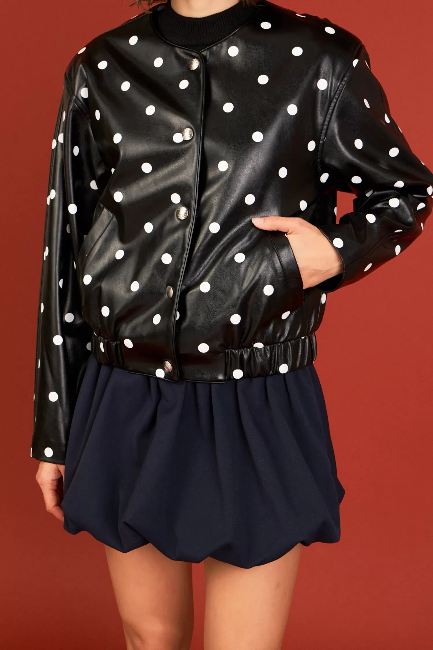 Cheap Polka Dot Faux Leather Jacket Matching Sets | Jackets & Coats