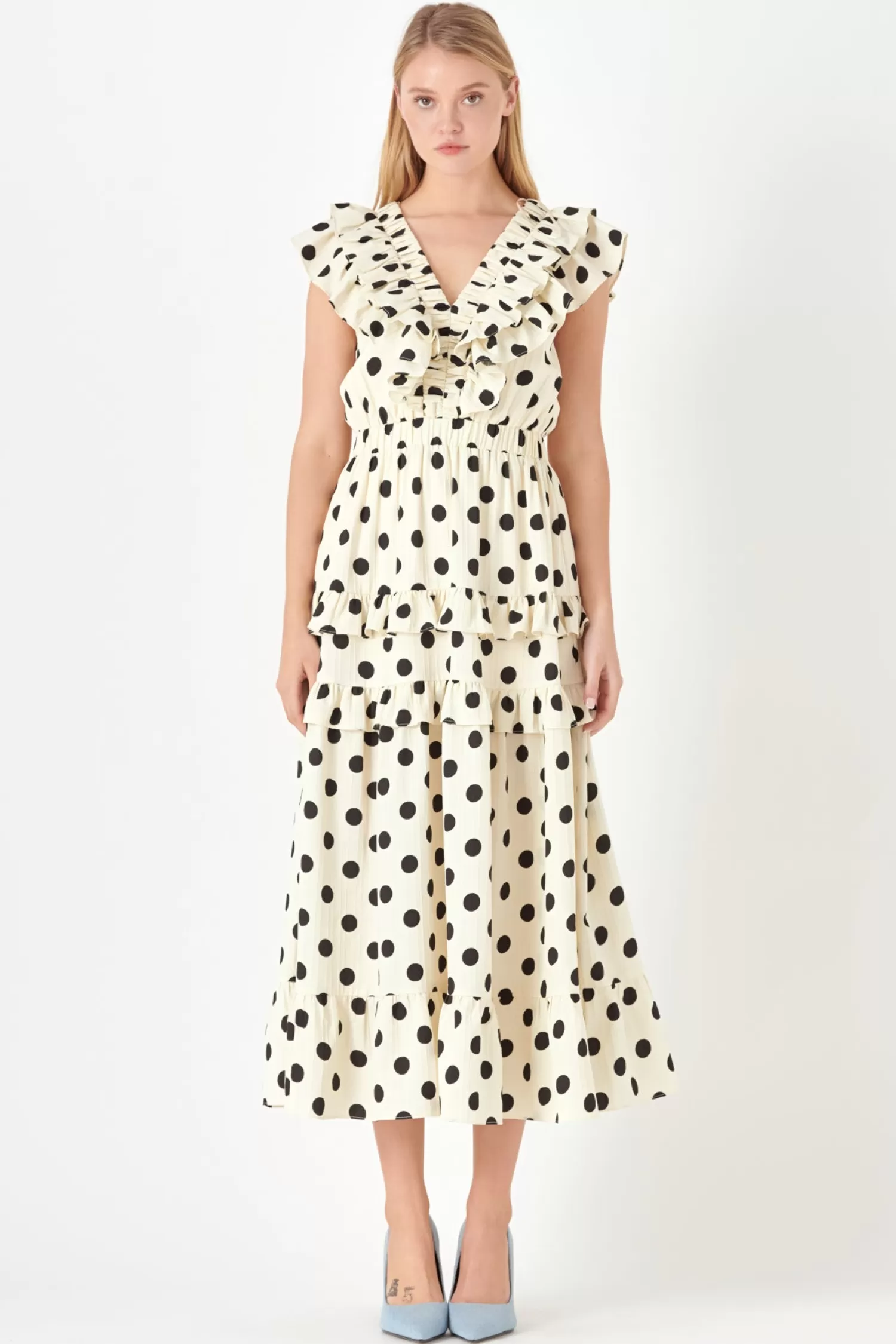 Cheap Polka Dot Print Ruffle Detail Maxi Dress Date Night Dreams | Maxi Dresses