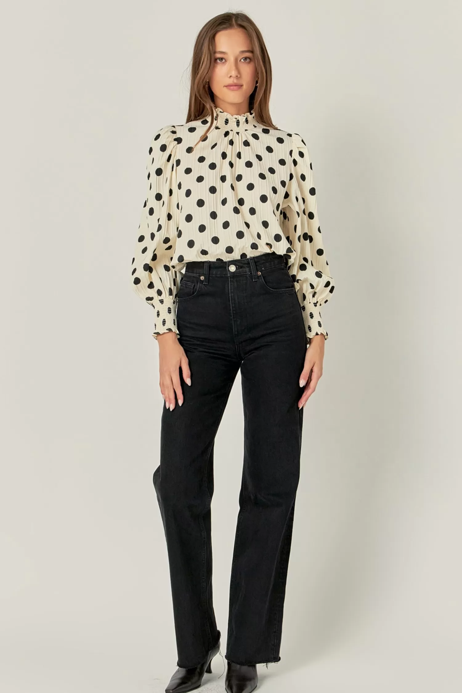 Shop Polka Dot Smock Neck Blouse Tops