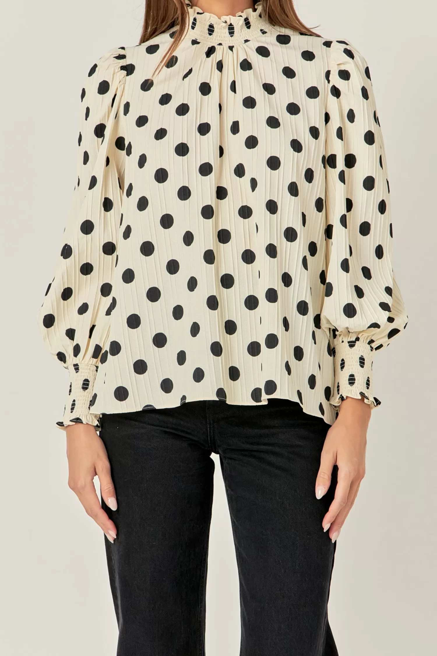 Shop Polka Dot Smock Neck Blouse Tops