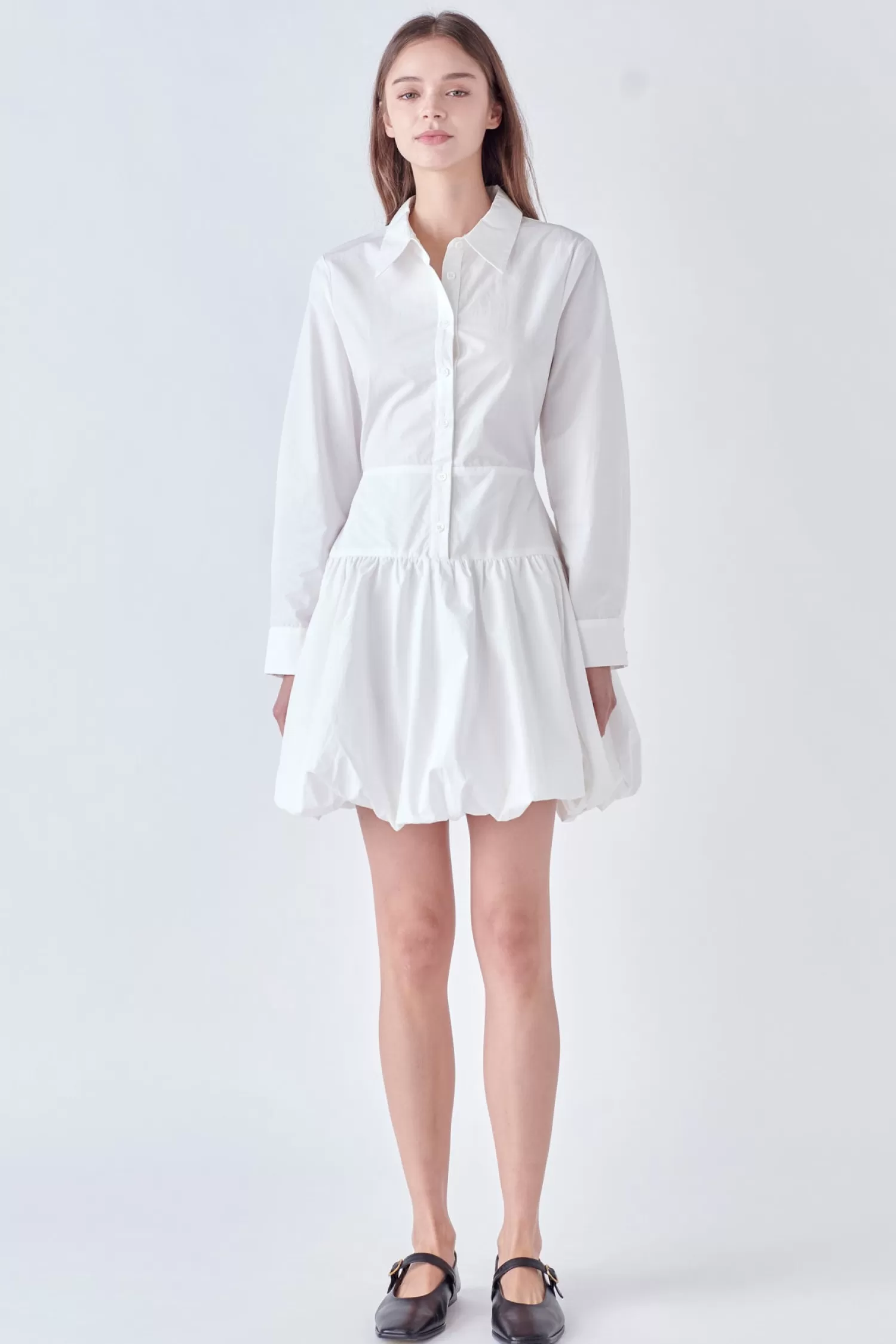 Cheap Poplin Shirt Dress with Bubble Hem Date Night Dreams | Bridal Shower Glam