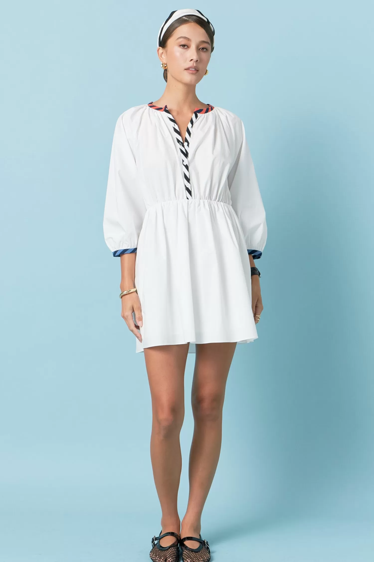 Flash Sale Poplin Shirt Dress with Striped Binding Mini Dresses | Shirt Dresses