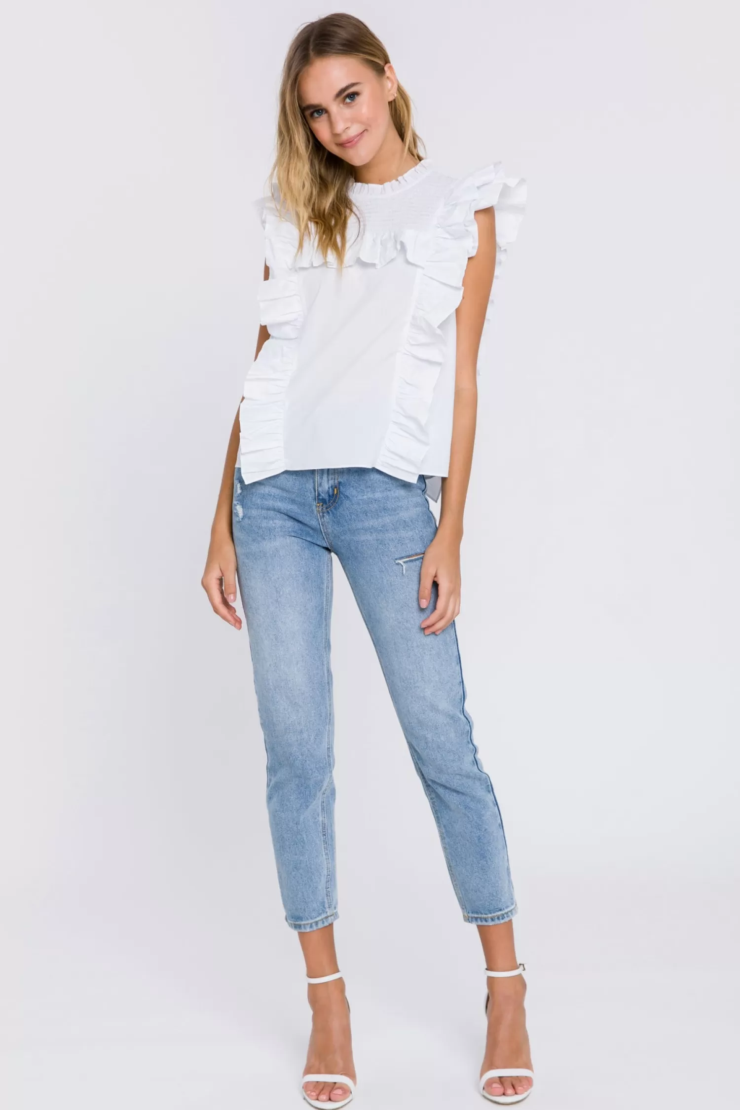 Cheap Poplin Smocked Ruffled Top Frills And Thrills | Tops